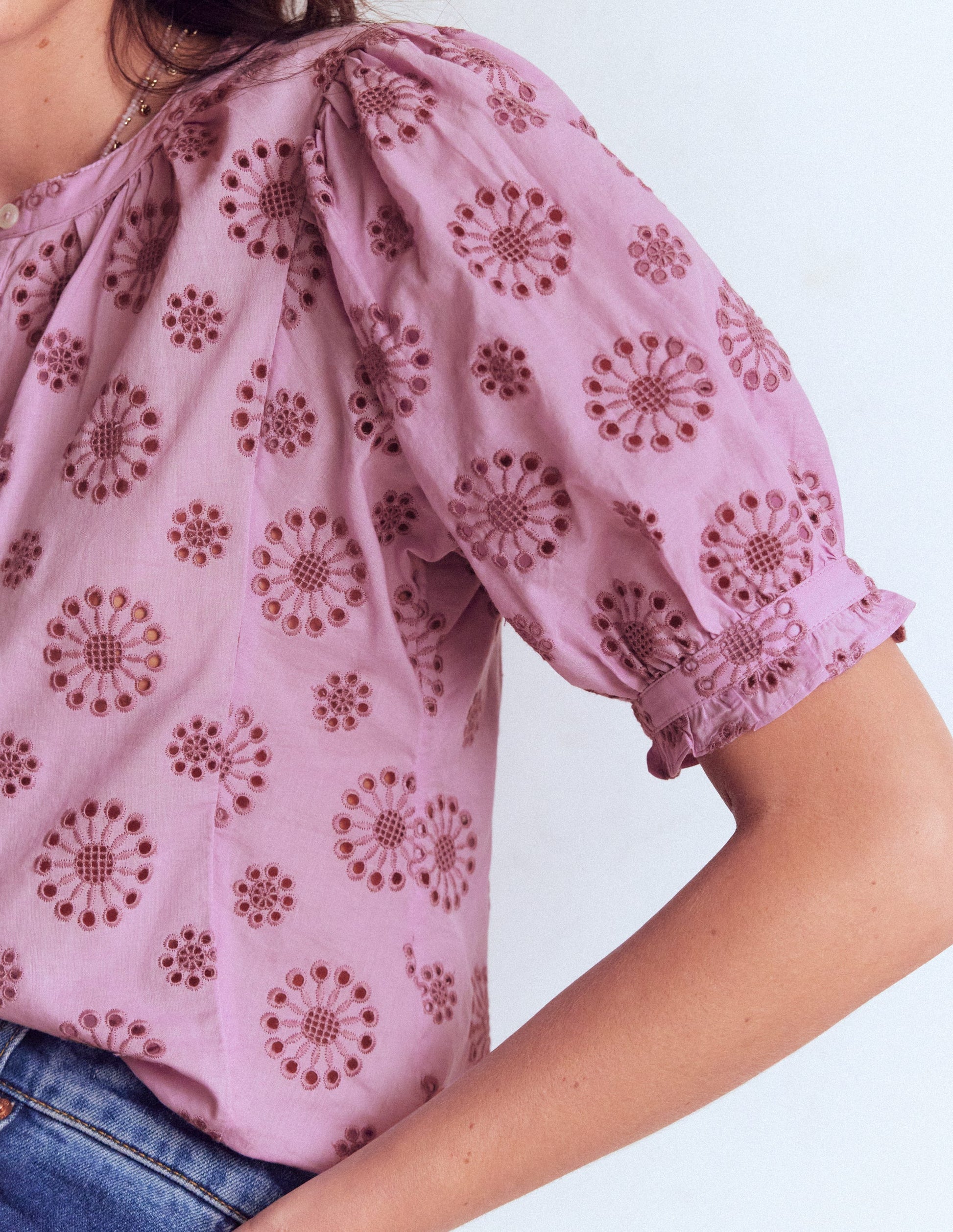 Camille Embroidered Cotton Top-Soft Lavender-2