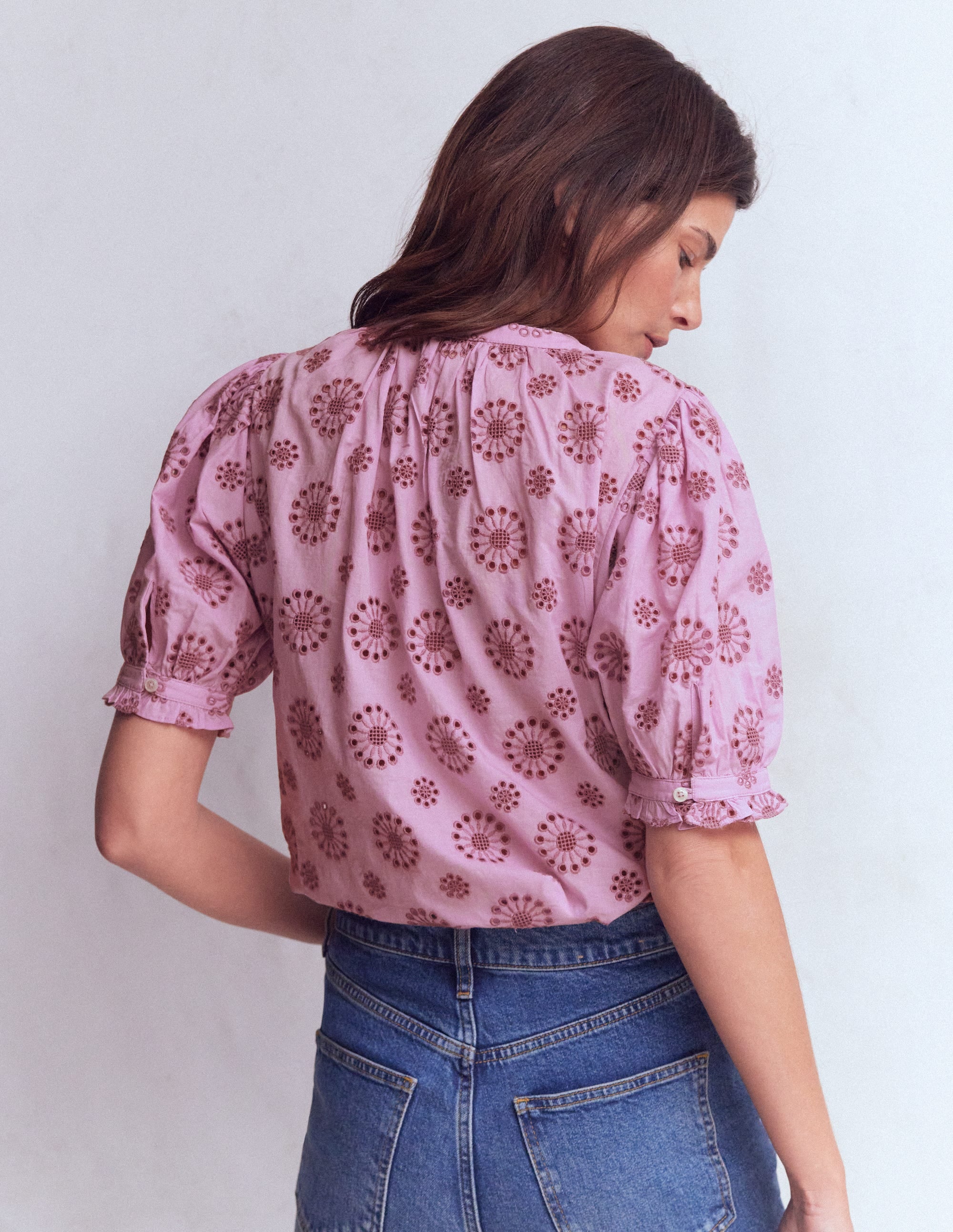 Camille Embroidered Cotton Top-Soft Lavender | Boden UK
