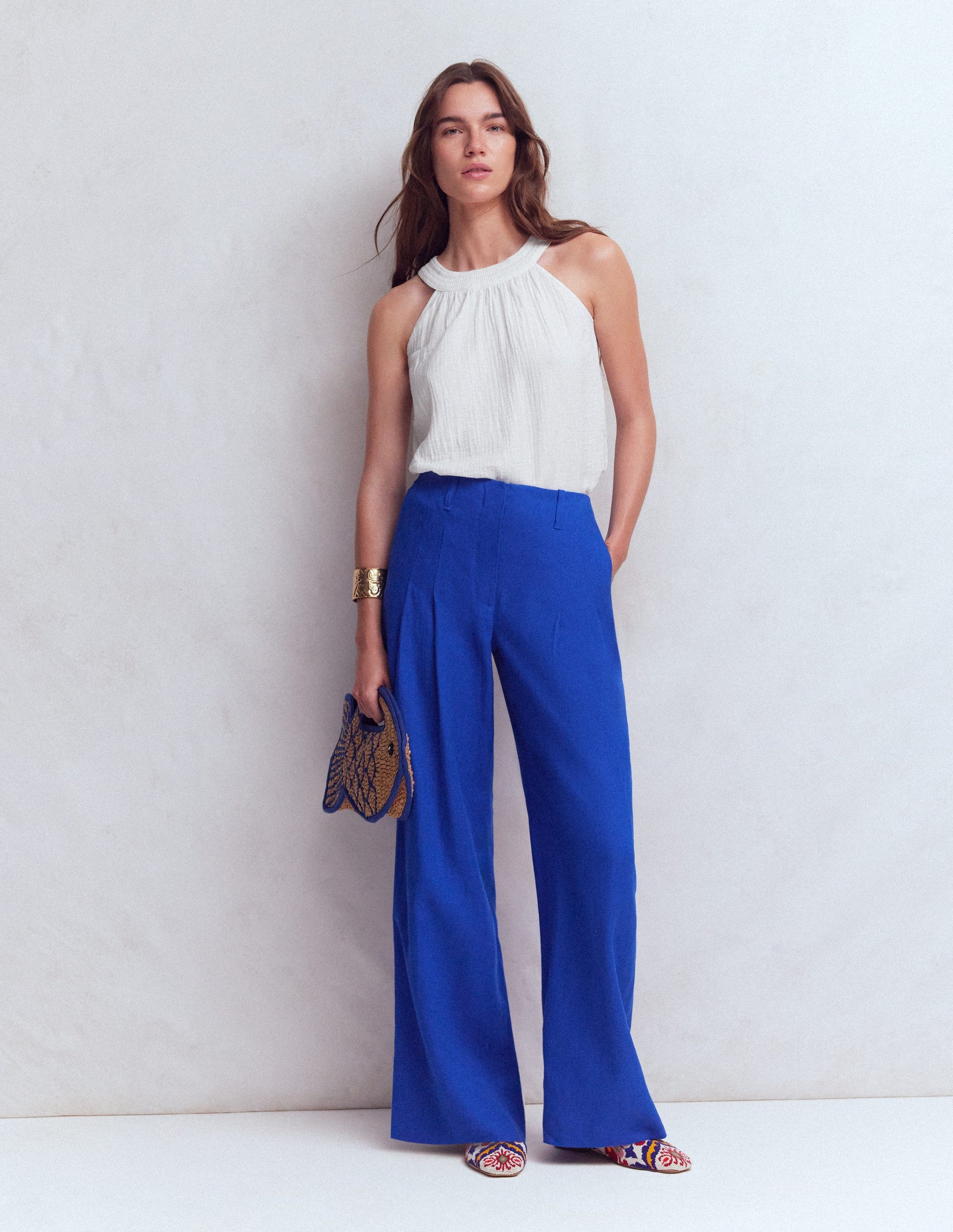 Halter-neck Double Cloth Top-White-4