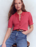 Nessa Broderie Collar Blouse-Cherry Blush