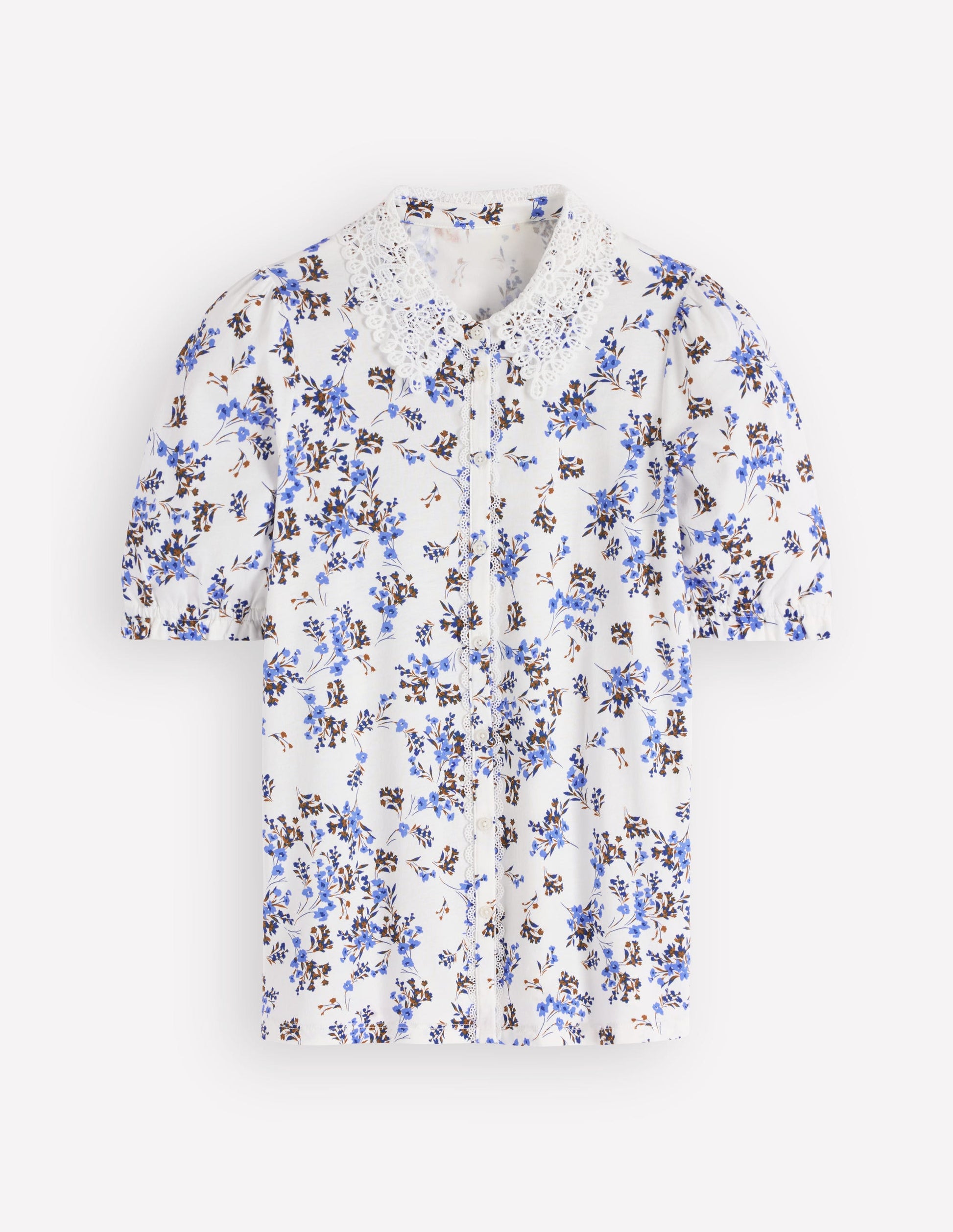 Nessa Broderie Collar Blouse-Ivory, Blue Bloom Scatter-5
