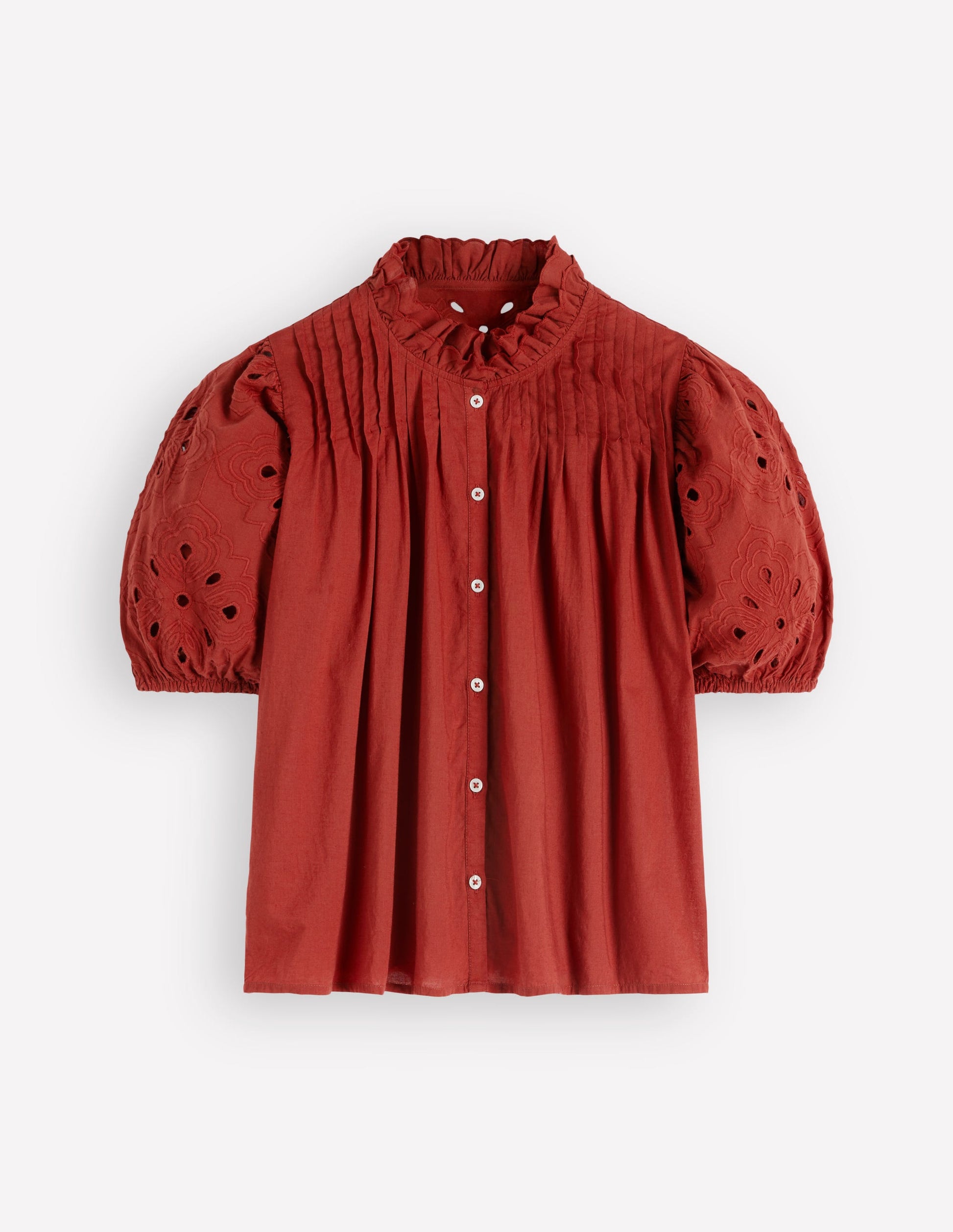 Cutwork Puff Sleeve Top-Russet-5