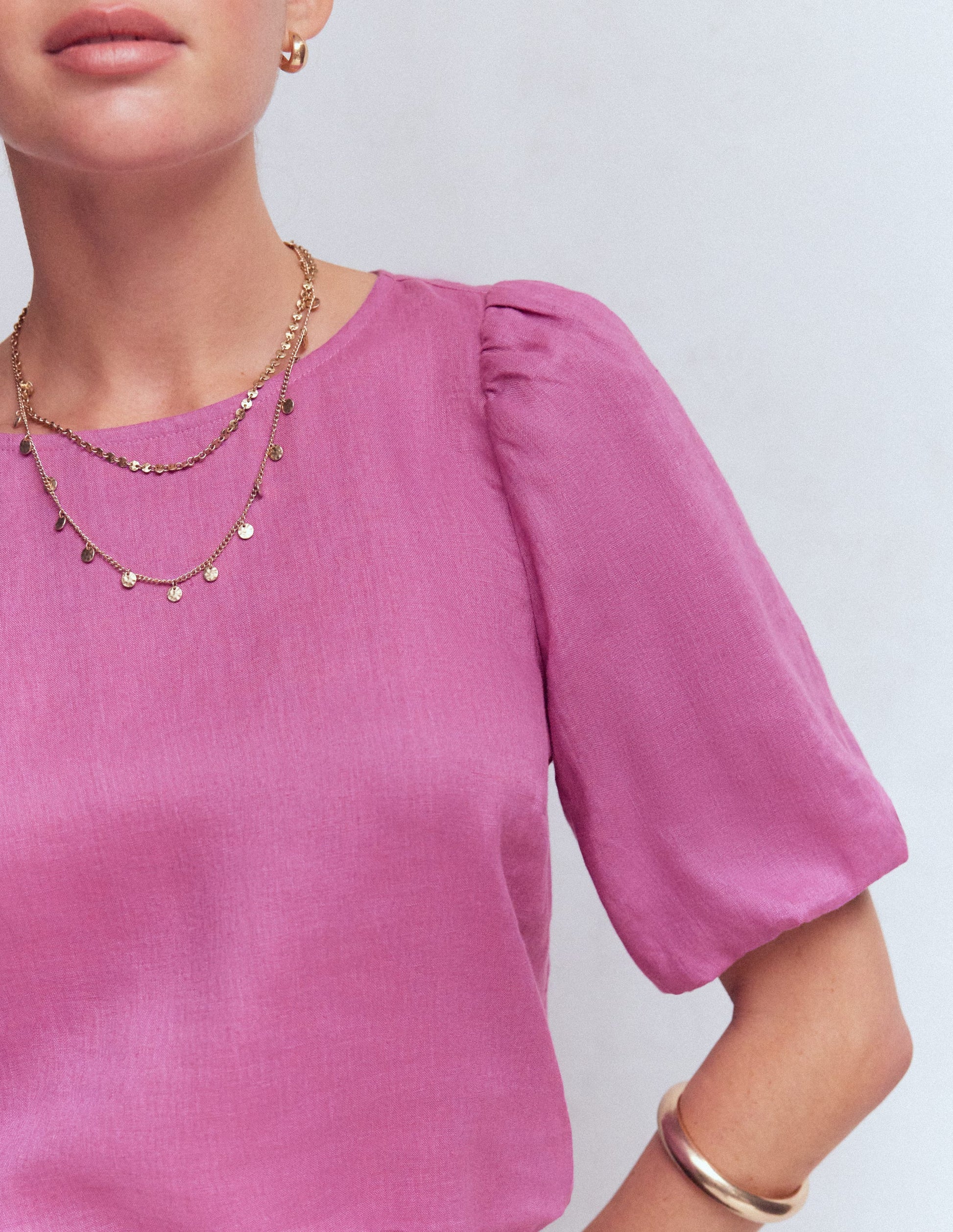 Linen Puff Sleeve Top-Clover Purple-2