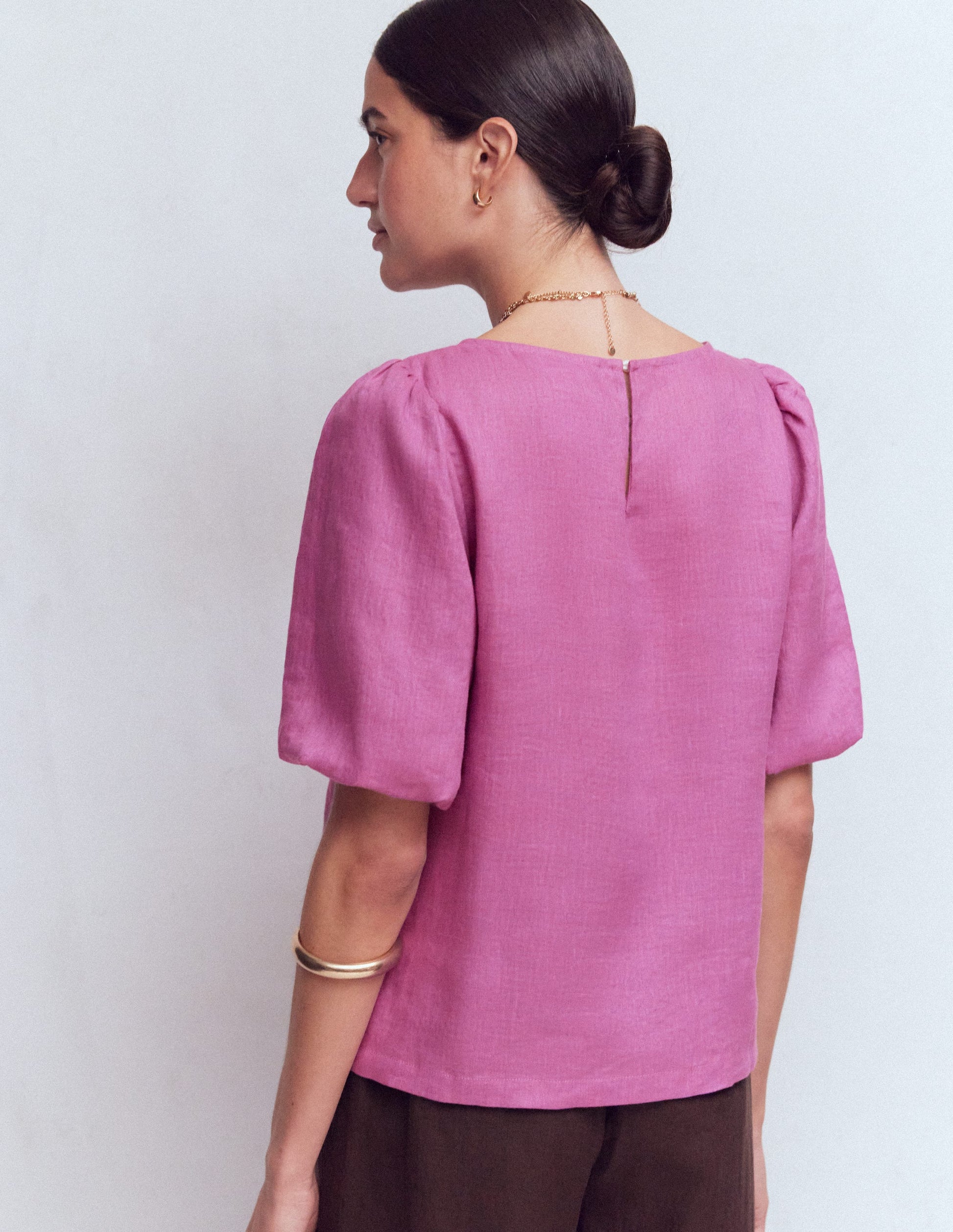 Linen Puff Sleeve Top-Clover Purple-3
