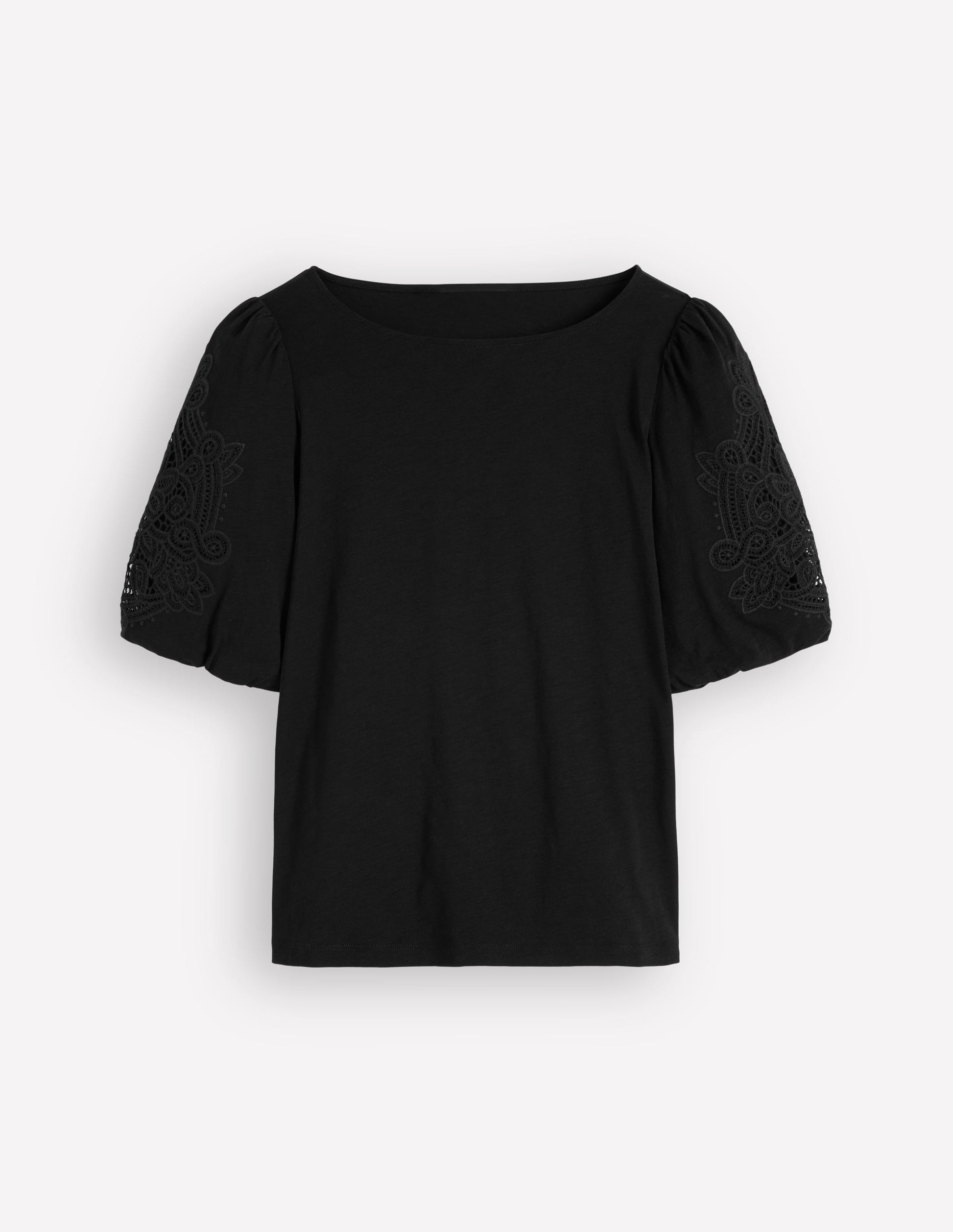 Cutwork Detail Jersey Top-Black-5