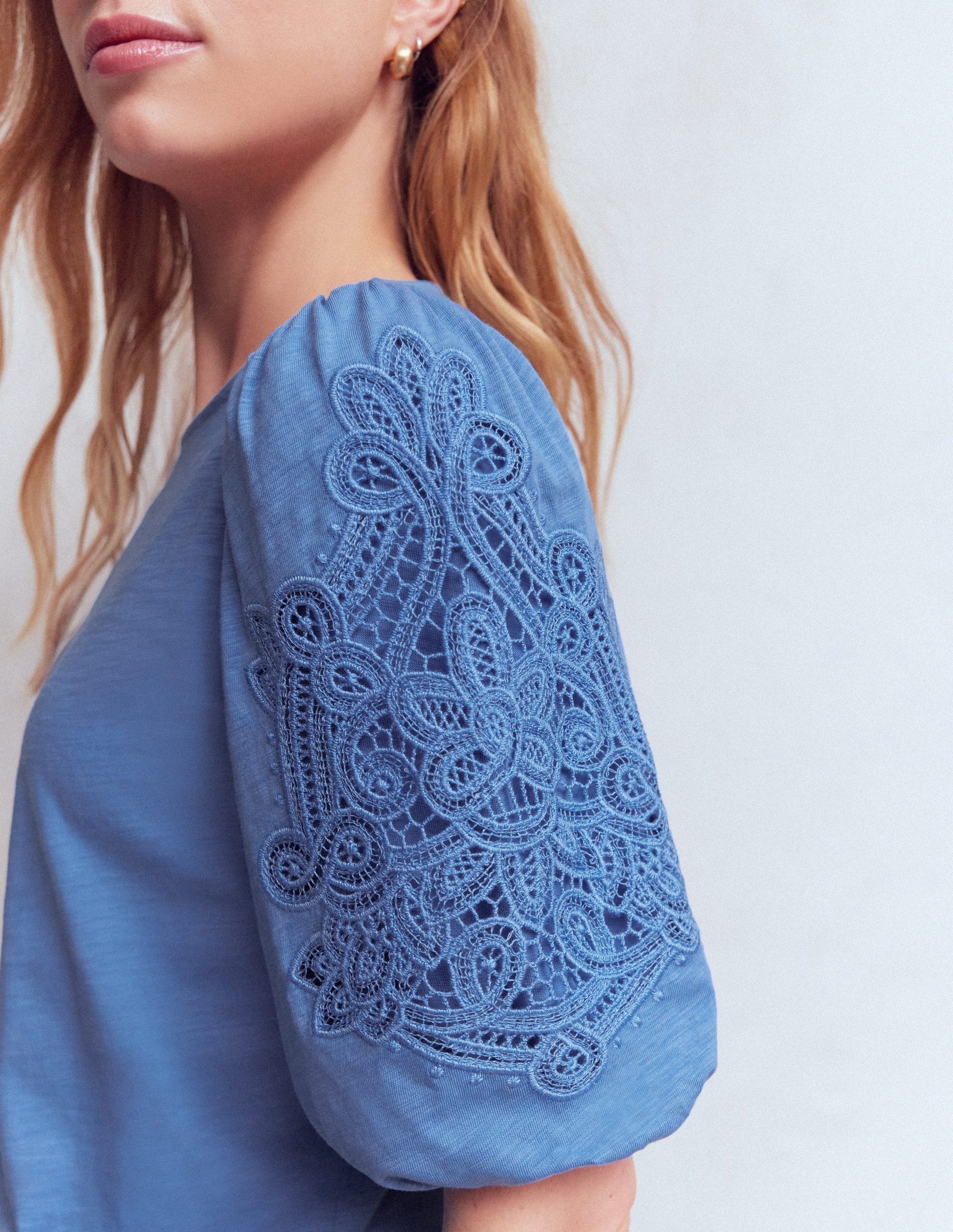 Cutwork Detail Jersey Top-Forget Me Not Blue-2