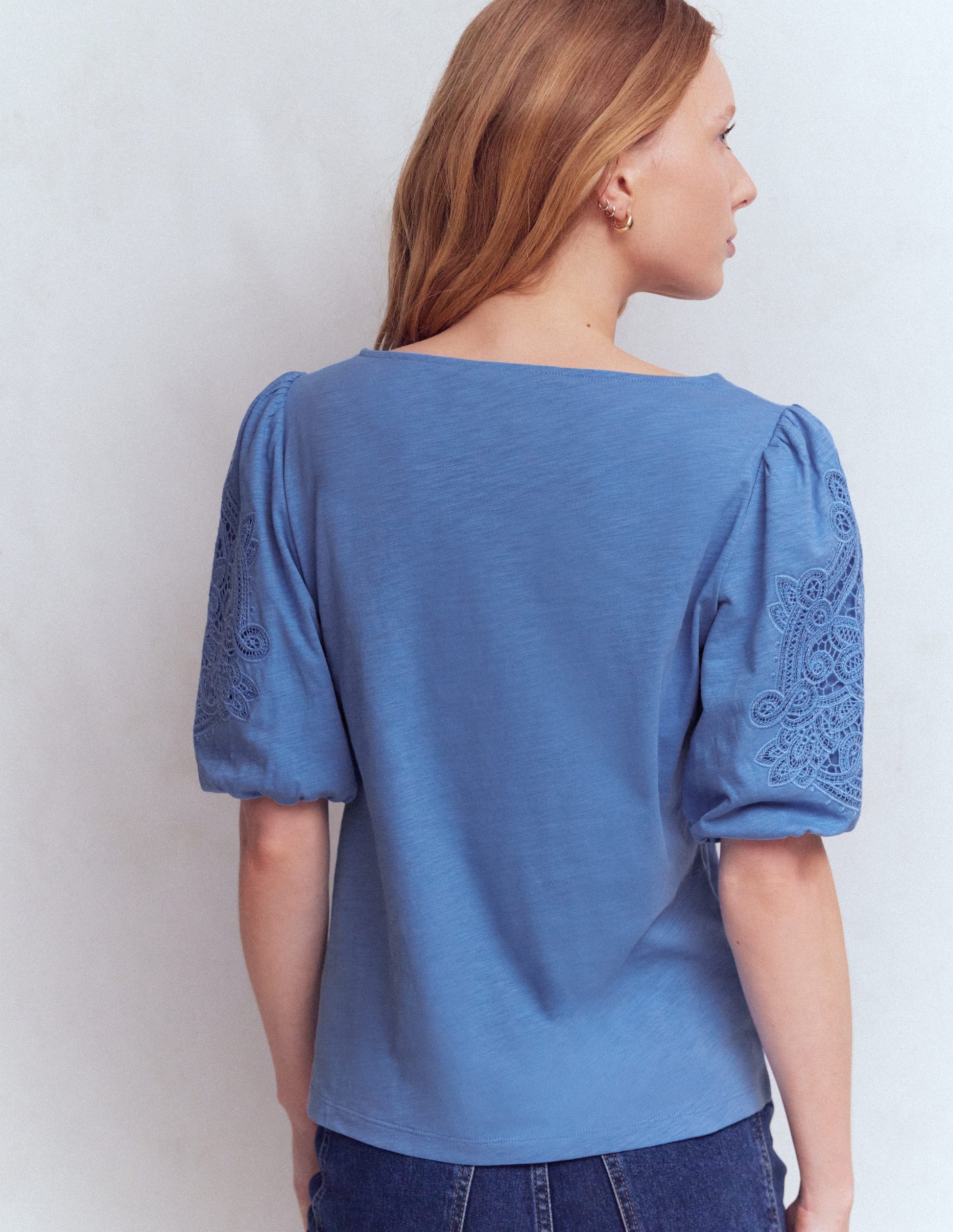 Cutwork Detail Jersey Top-Forget Me Not Blue-3