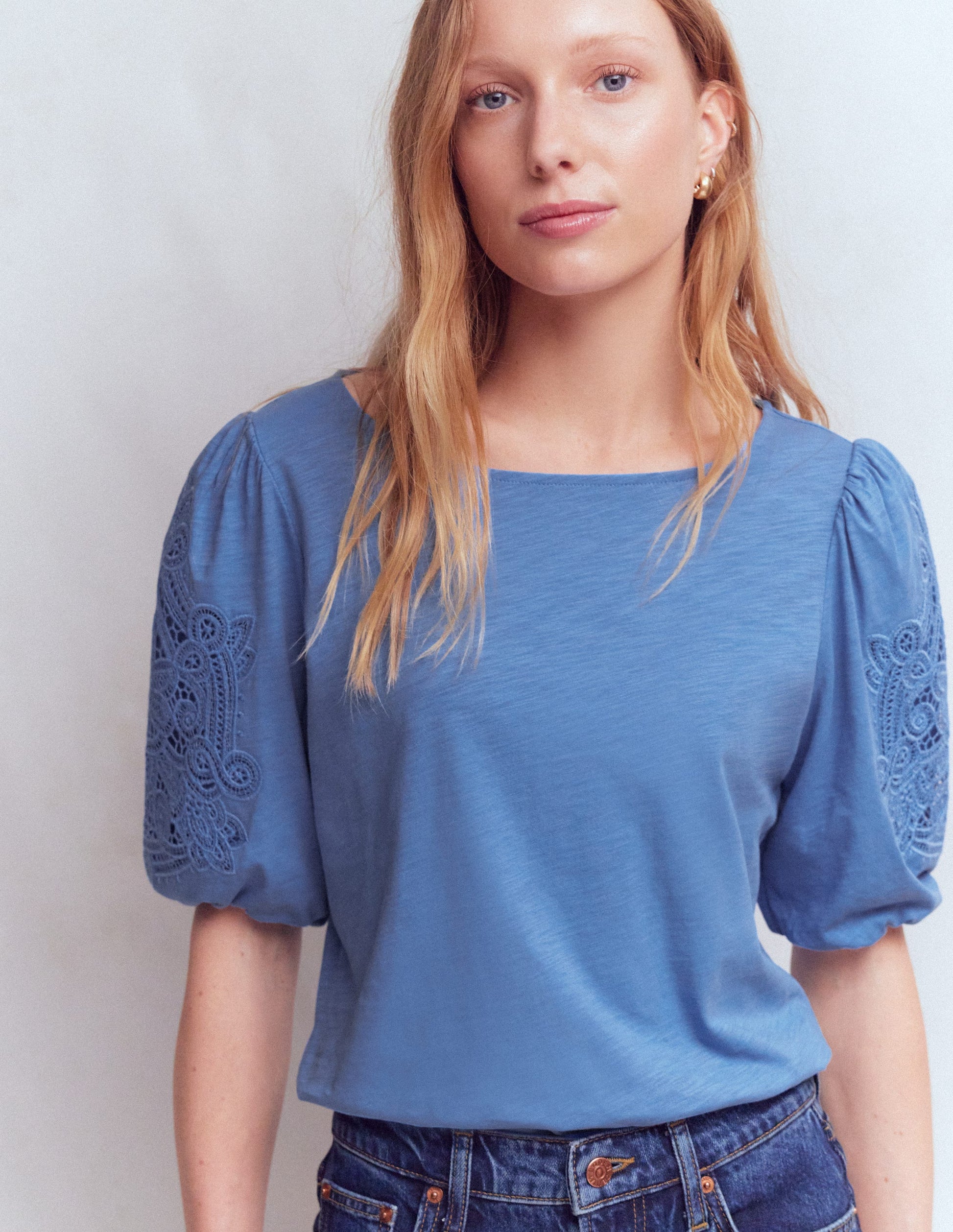 Cutwork Detail Jersey Top-Forget Me Not Blue-4