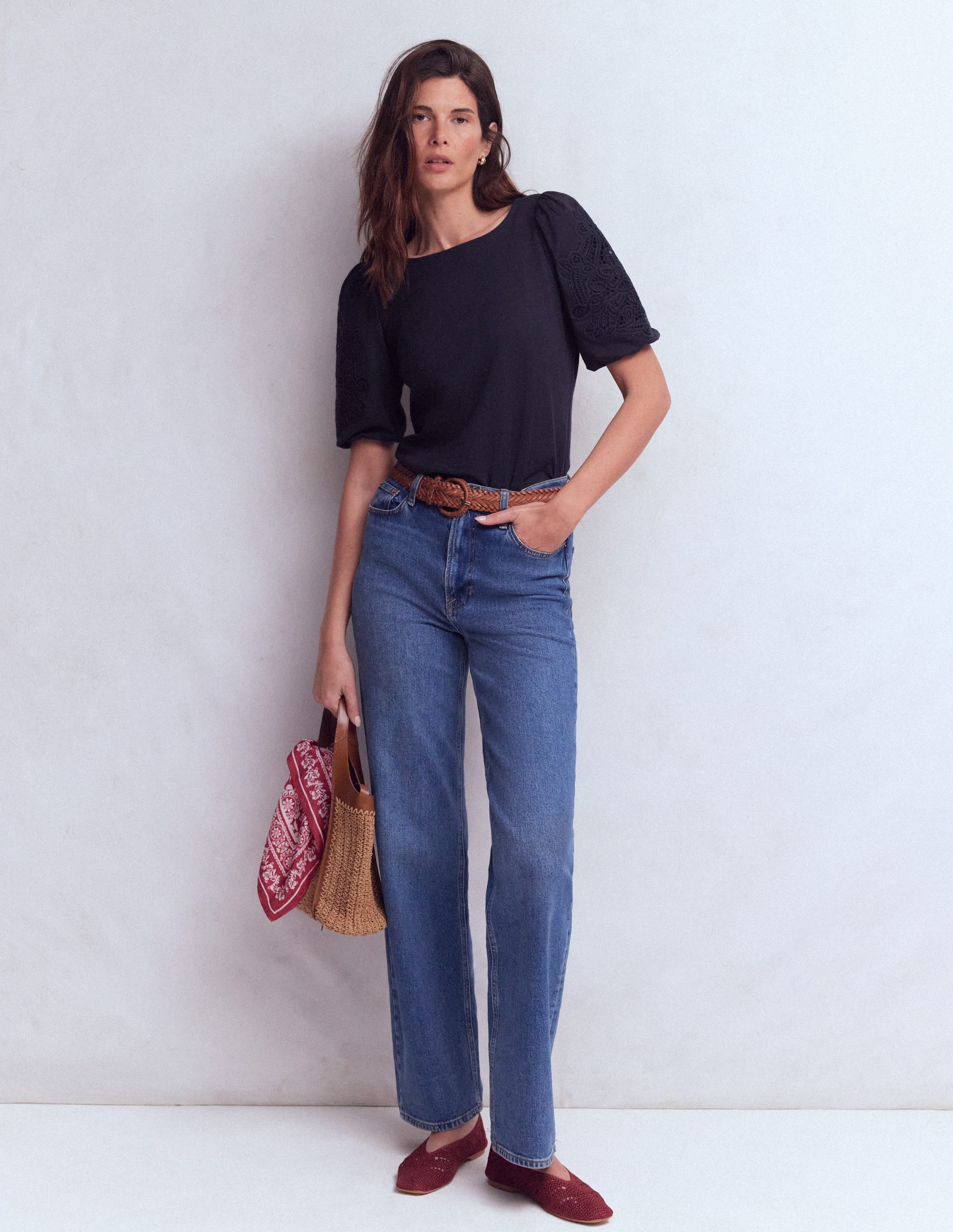 Cutwork Detail Jersey Top-Navy - Image 1
