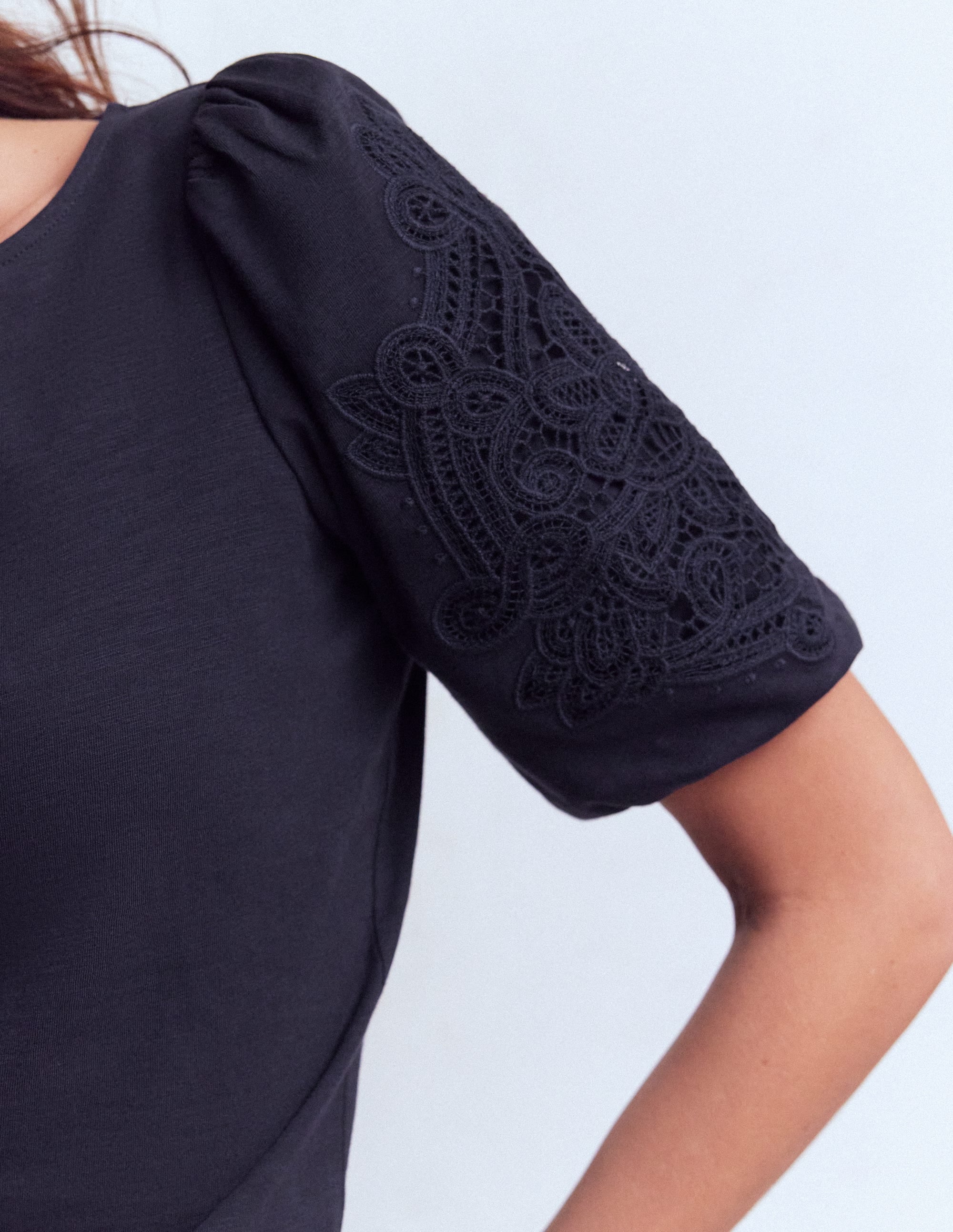 Cutwork Detail Jersey Top-Navy - Image 2