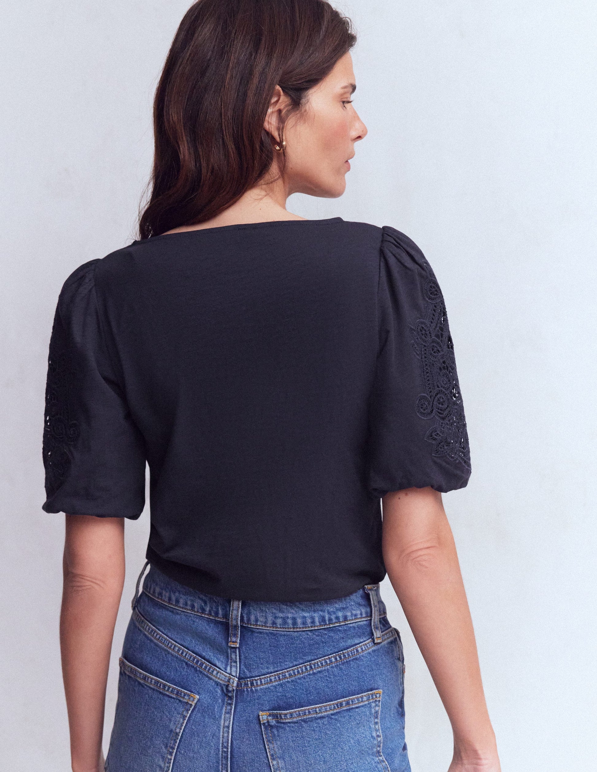 Cutwork Detail Jersey Top-Navy-3