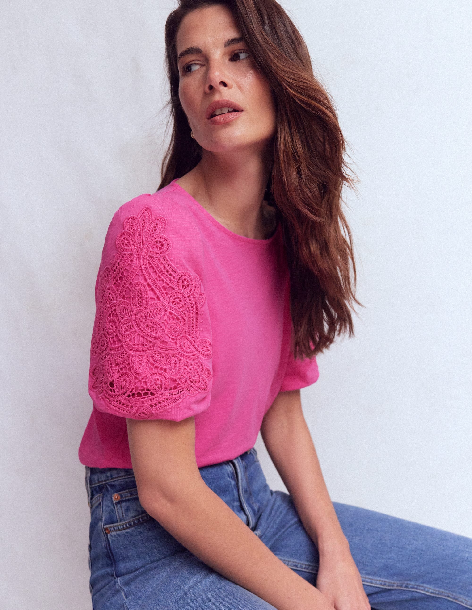 Cutwork Detail Jersey Top-Phlox Pink - Image 1