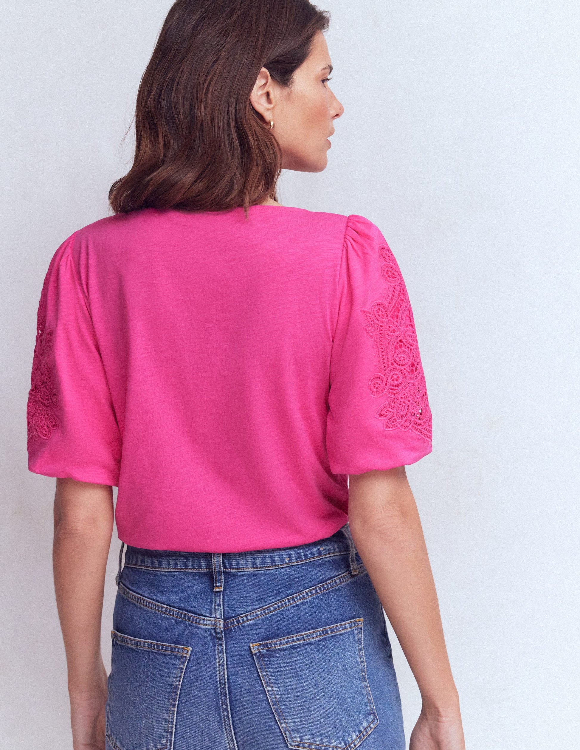 Cutwork Detail Jersey Top-Phlox Pink-3