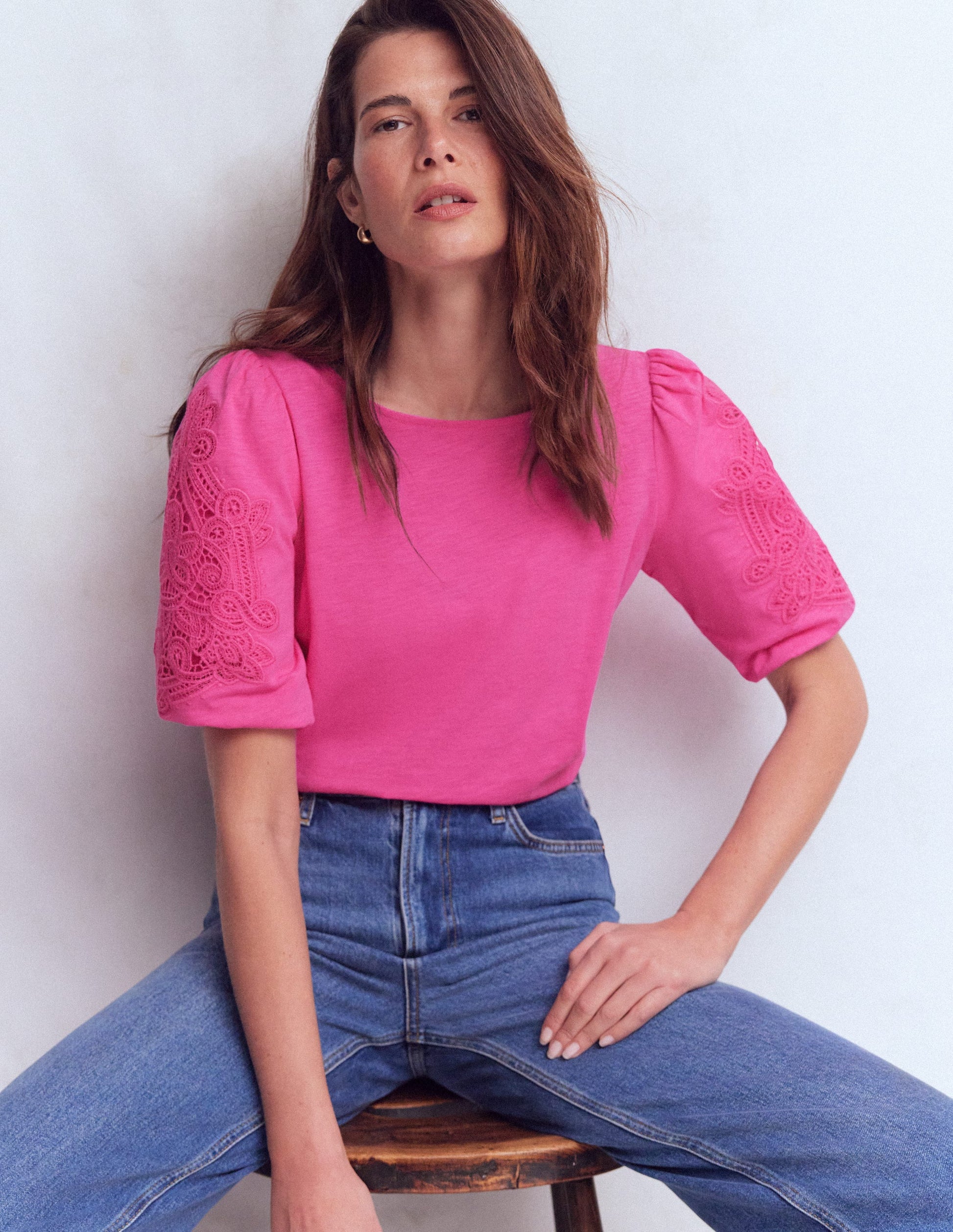 Cutwork Detail Jersey Top-Phlox Pink-4
