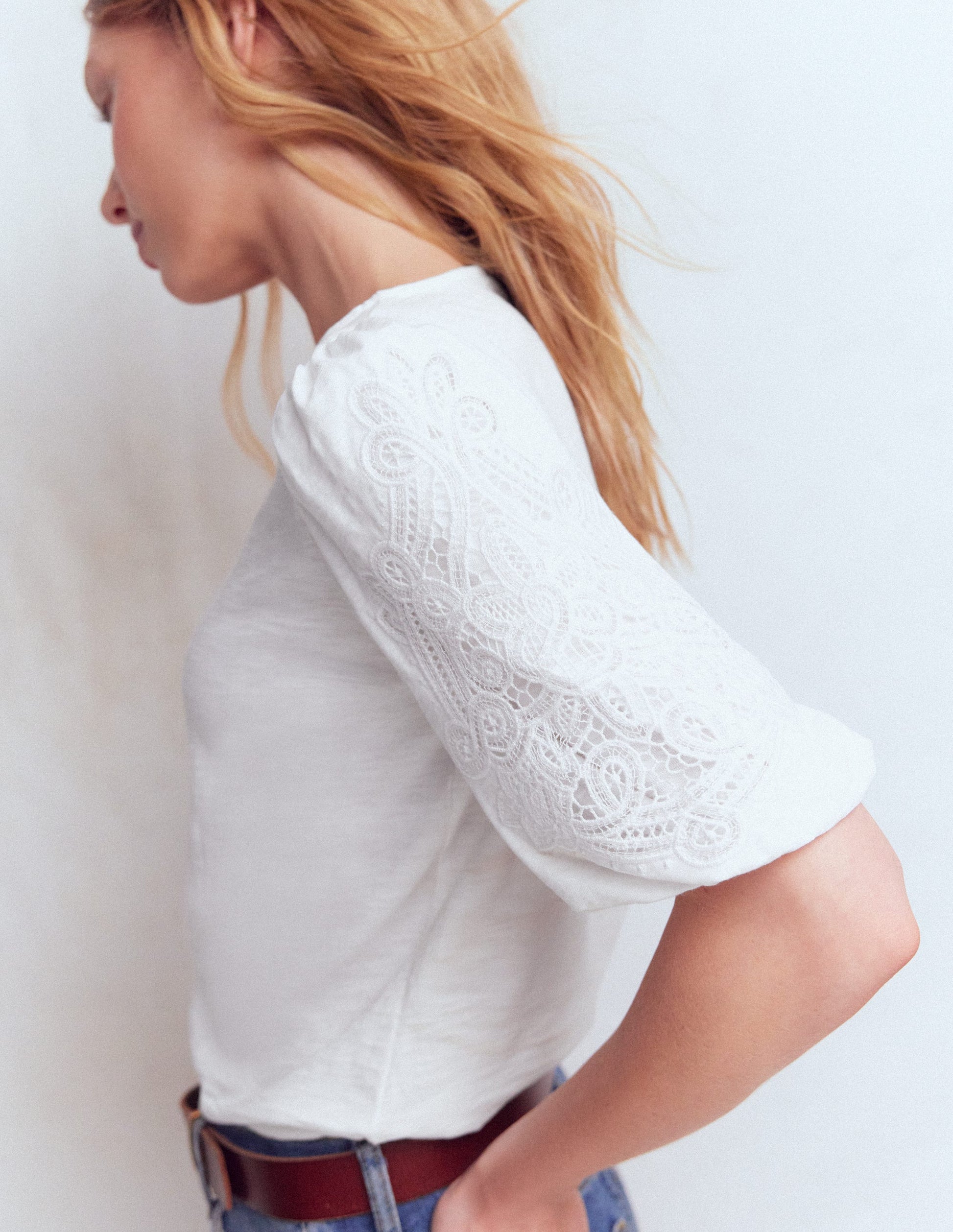 Cutwork Detail Jersey Top-White-2