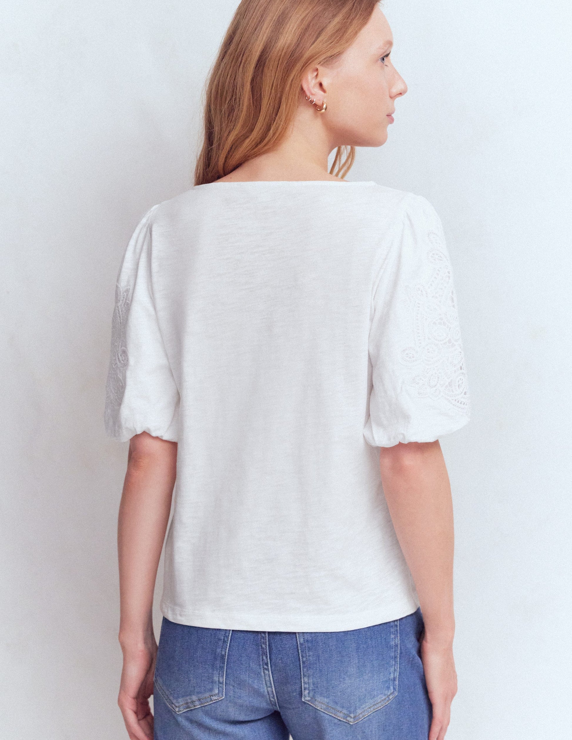 Cutwork Detail Jersey Top-White-3