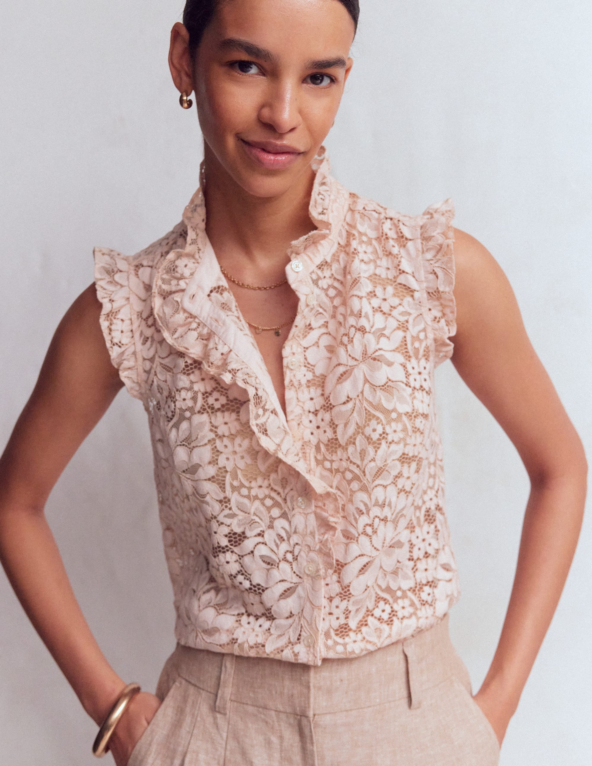 Isabel Sleeveless Lace Top-Pale Pink | Boden UK
