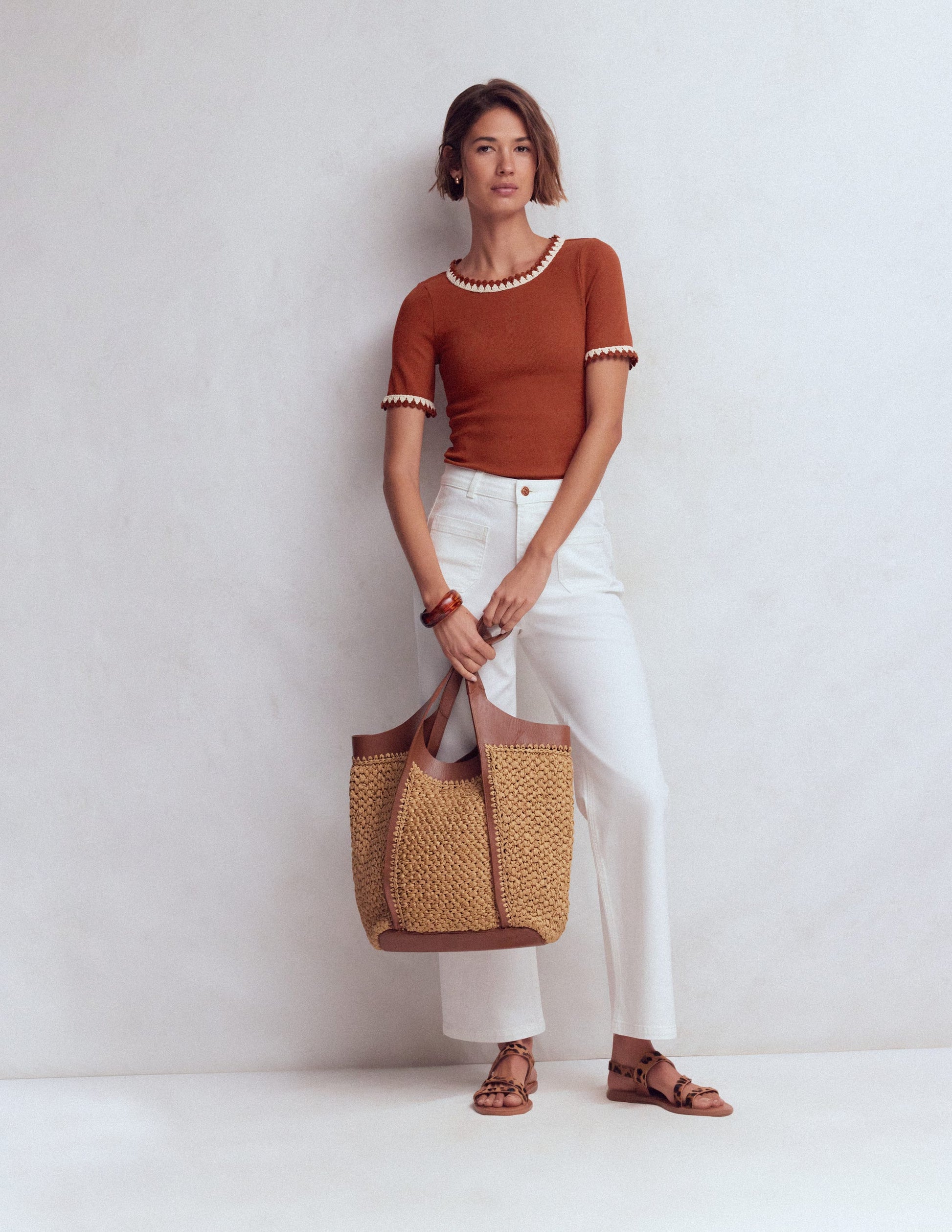 Maddie Trim Detail T-Shirt-Burnt Orange-4