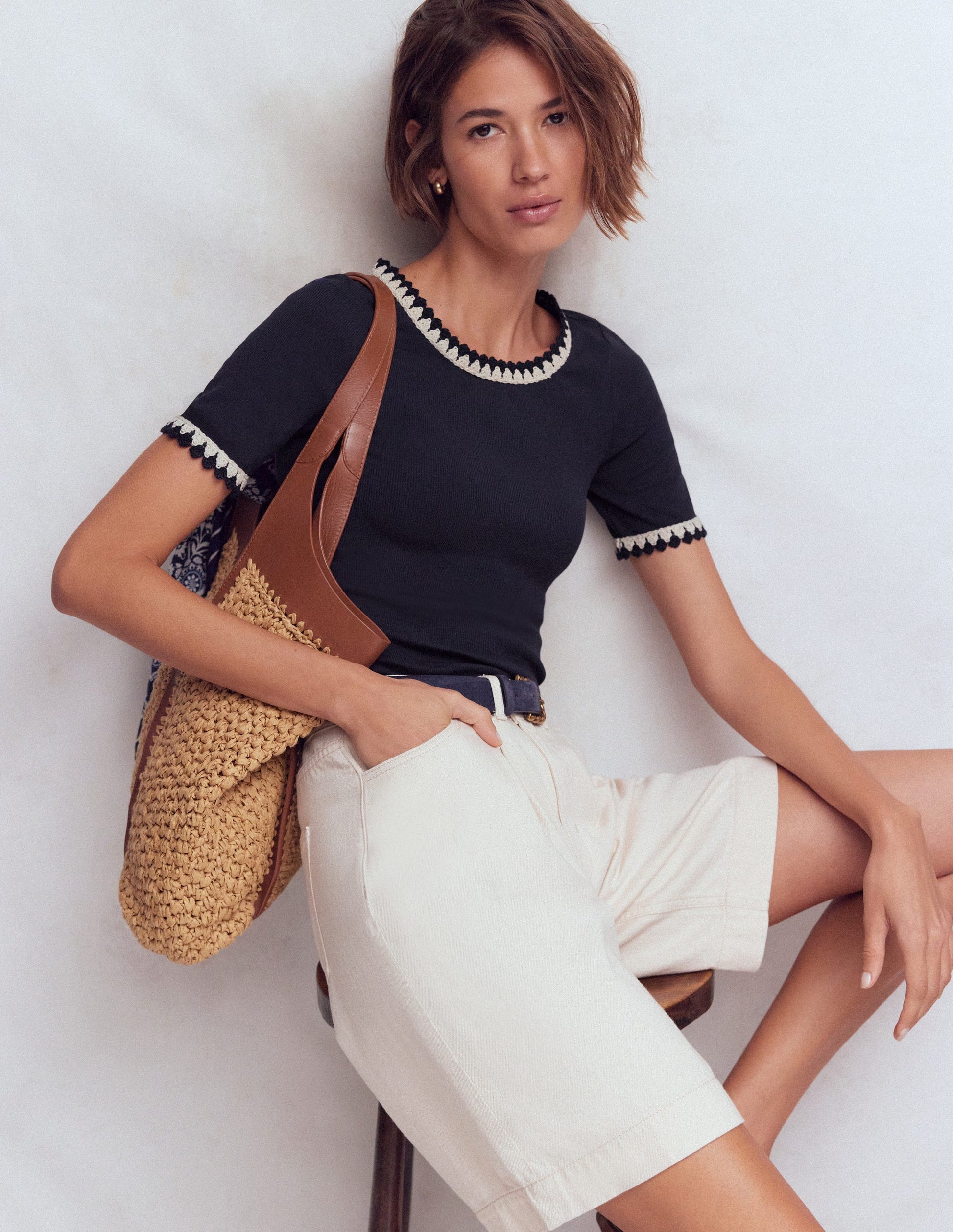 Maddie Trim Detail T-Shirt-Navy-4