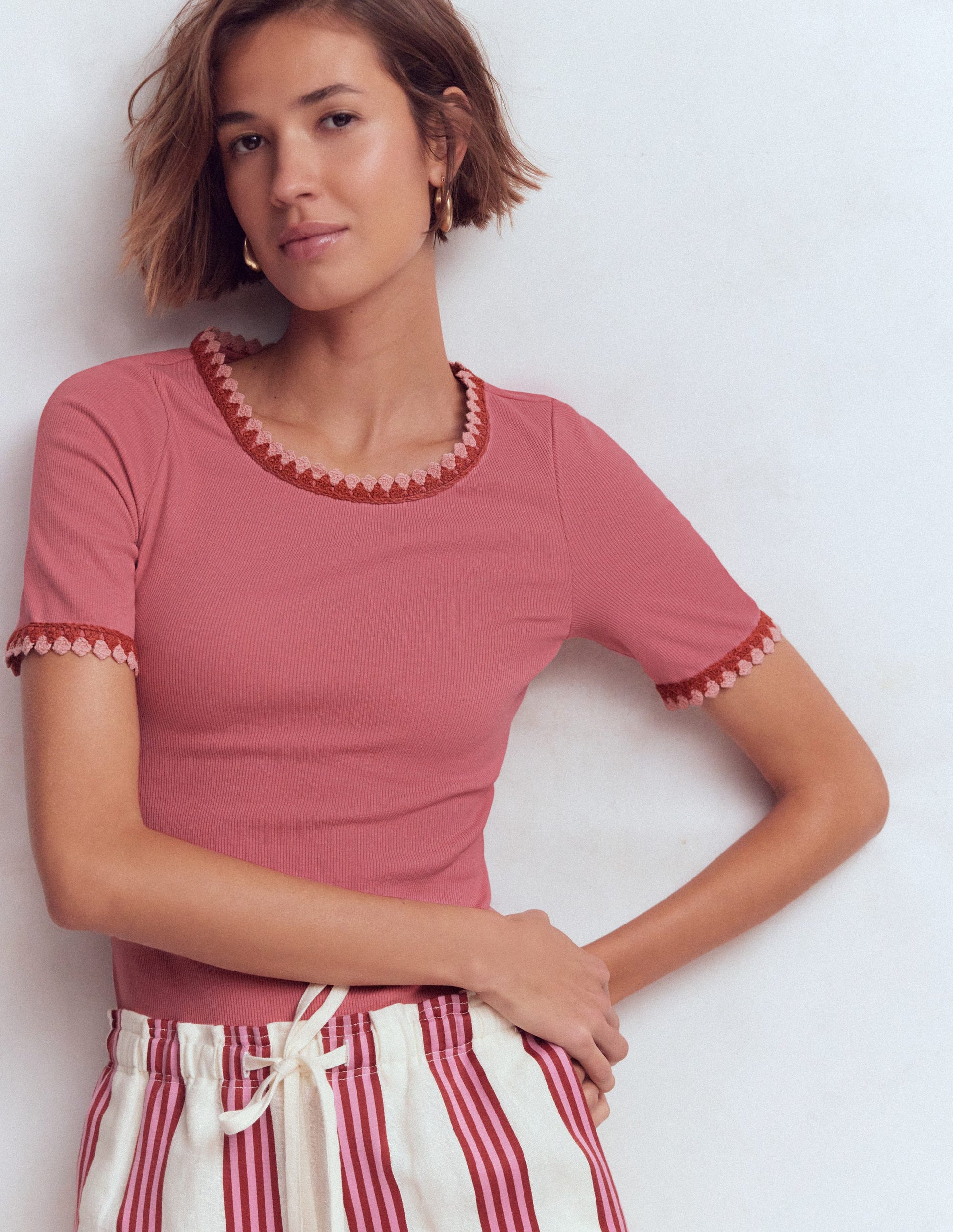 Maddie Trim Detail T-Shirt-Vintage Rose-1