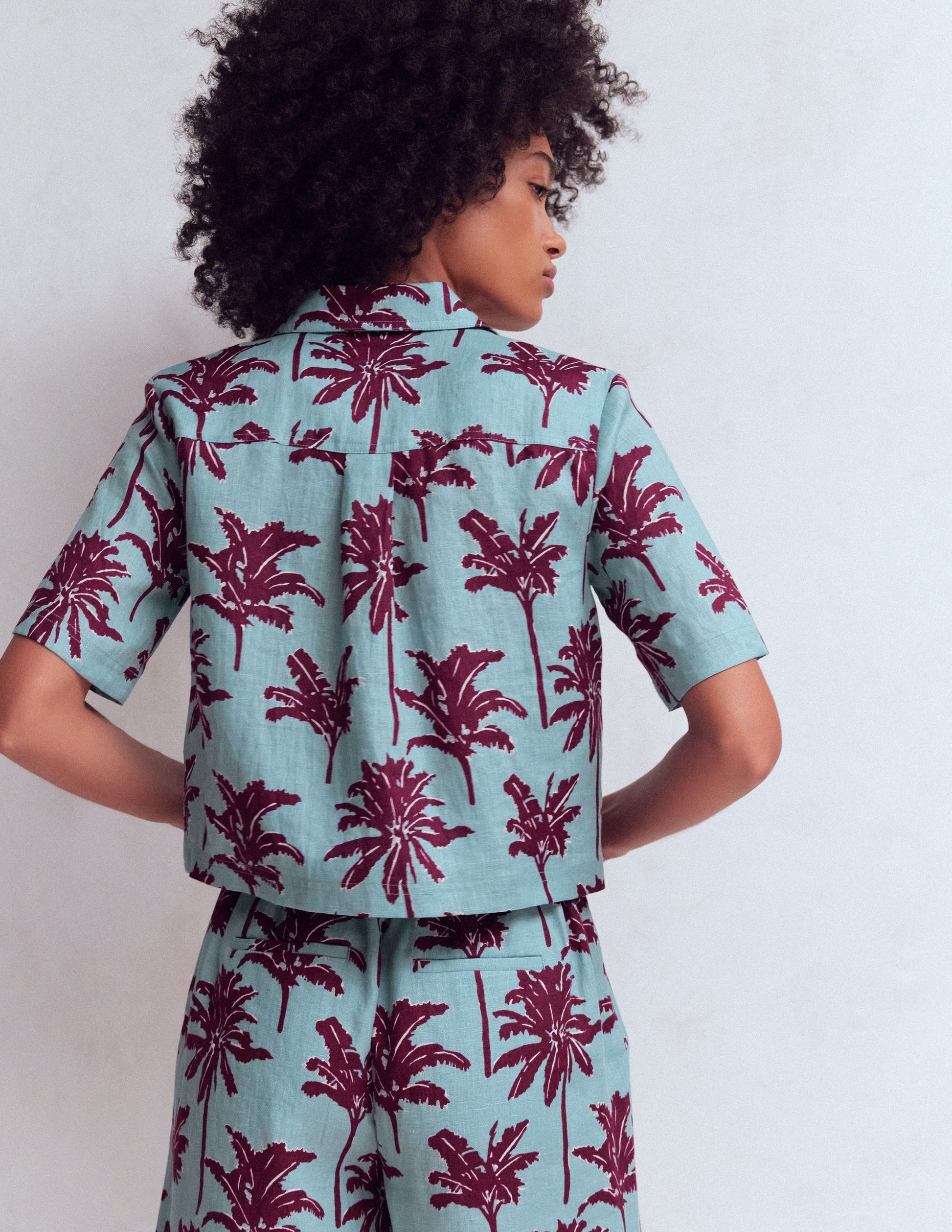 Short Sleeve Linen Shirt-Seamist Blue, Palm Paradise-4