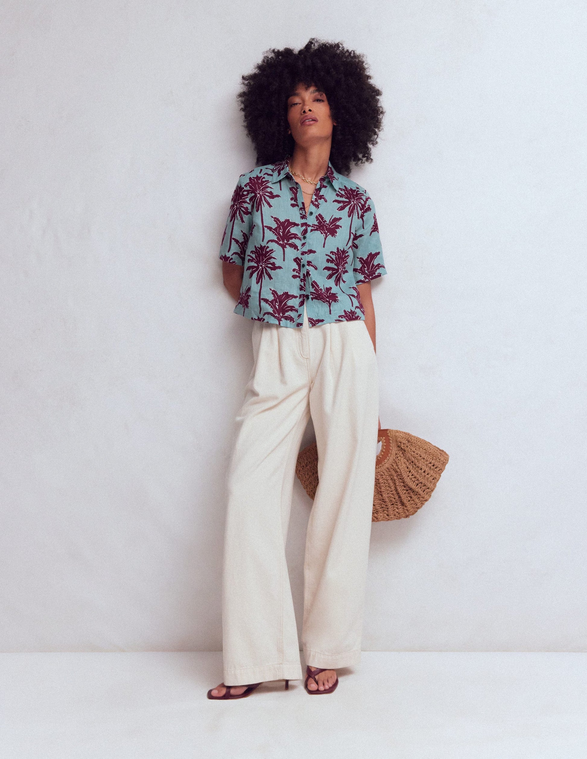 Short Sleeve Linen Shirt-Seamist Blue, Palm Paradise-6