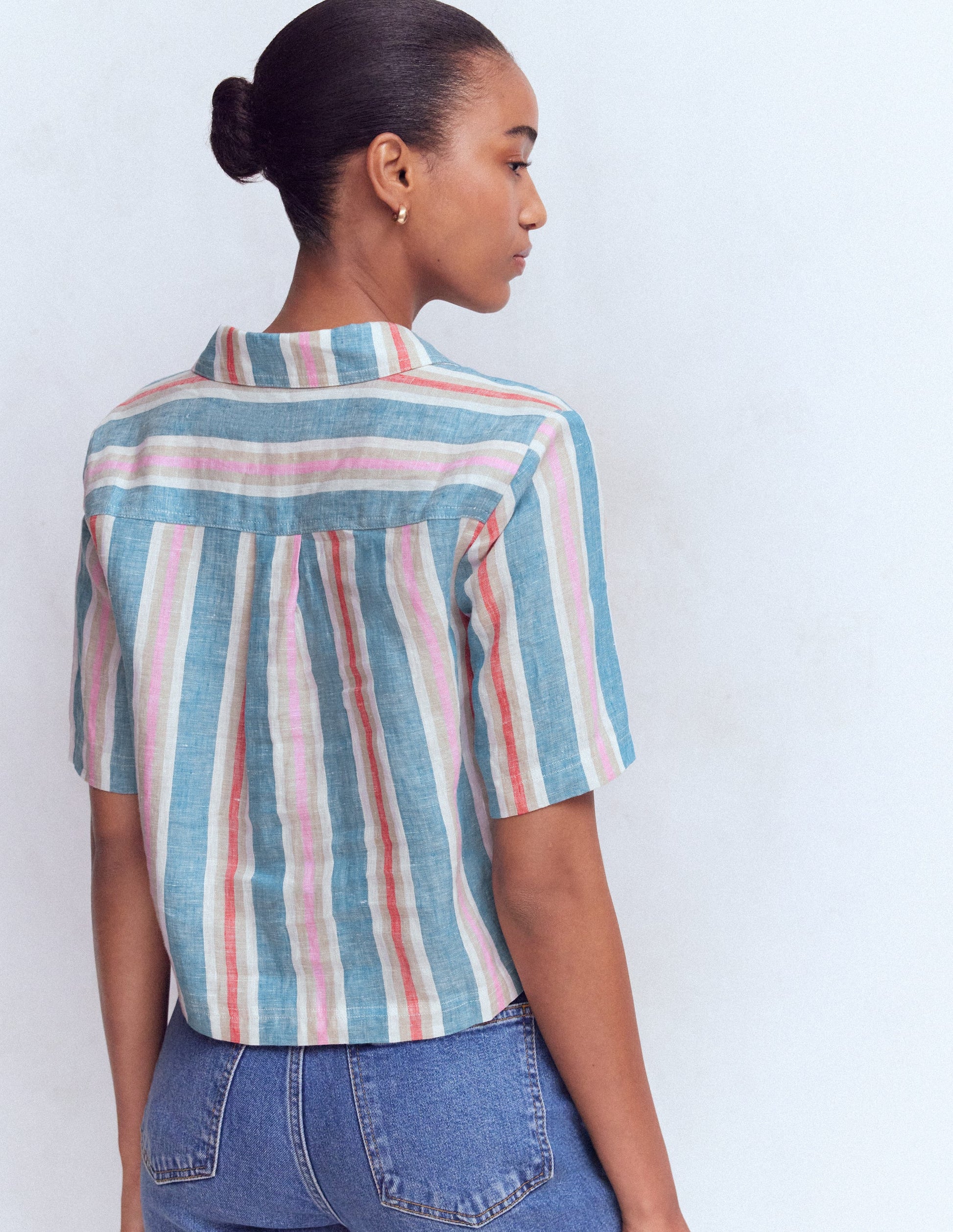 Short Sleeve Linen Shirt-Multi Stripe-3