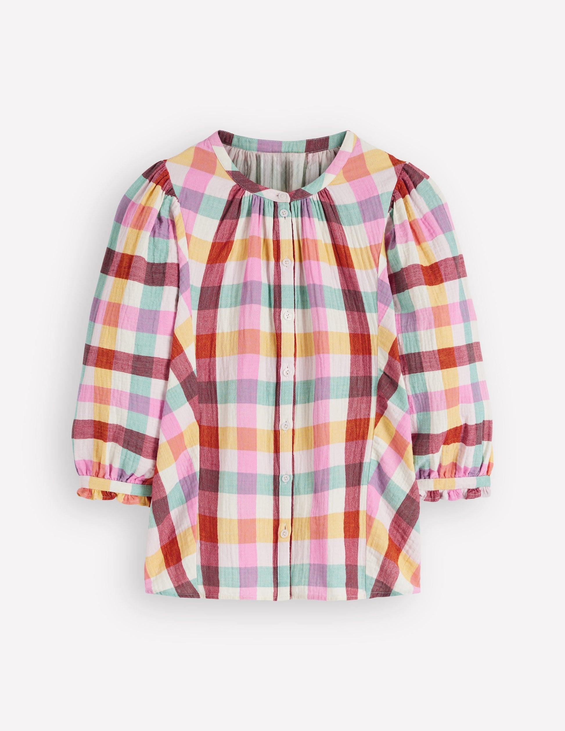 Camille Double Cloth Top-Ivory, Pink, Red Multi Gingham-6
