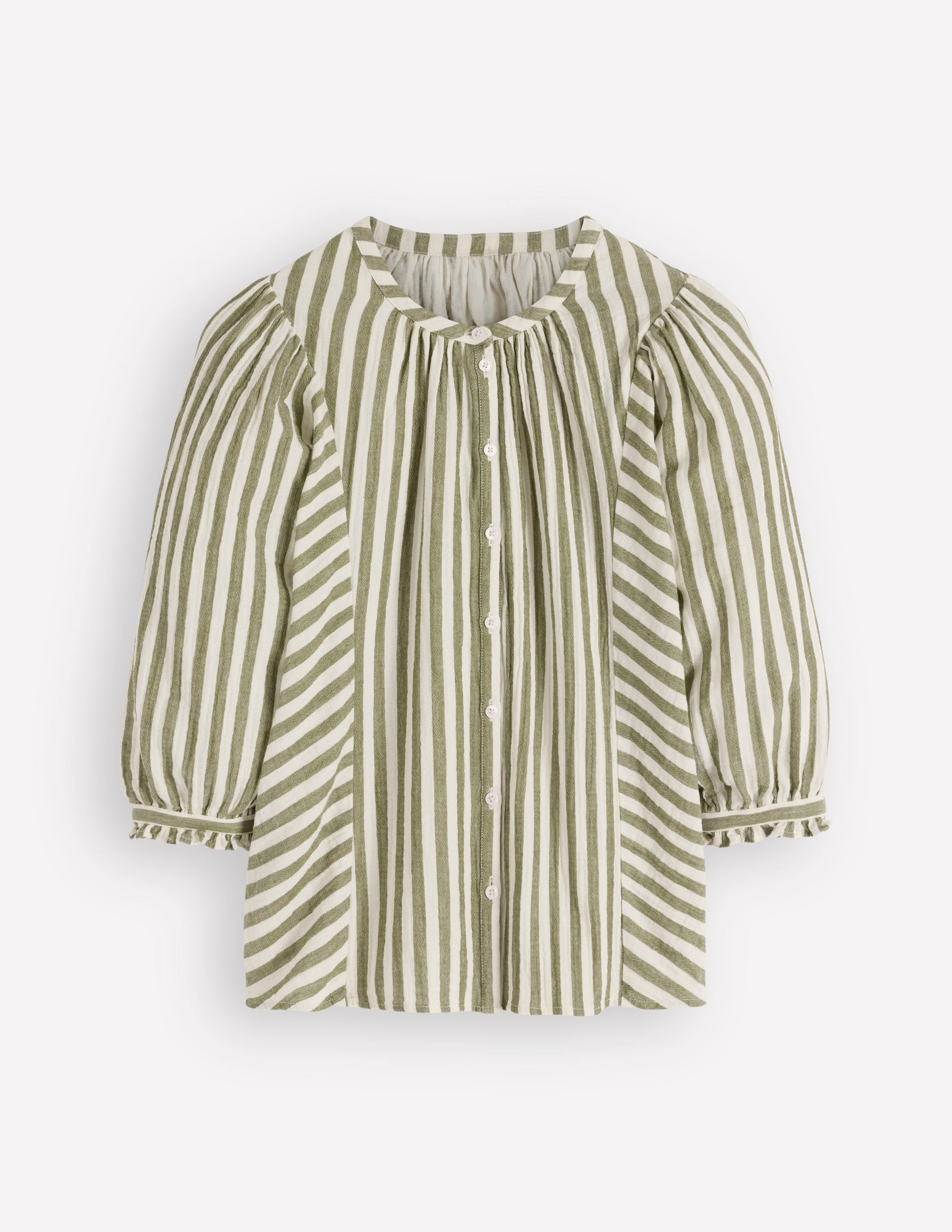 Camille Double Cloth Top-Olive, Ivory Fine Stripe-5