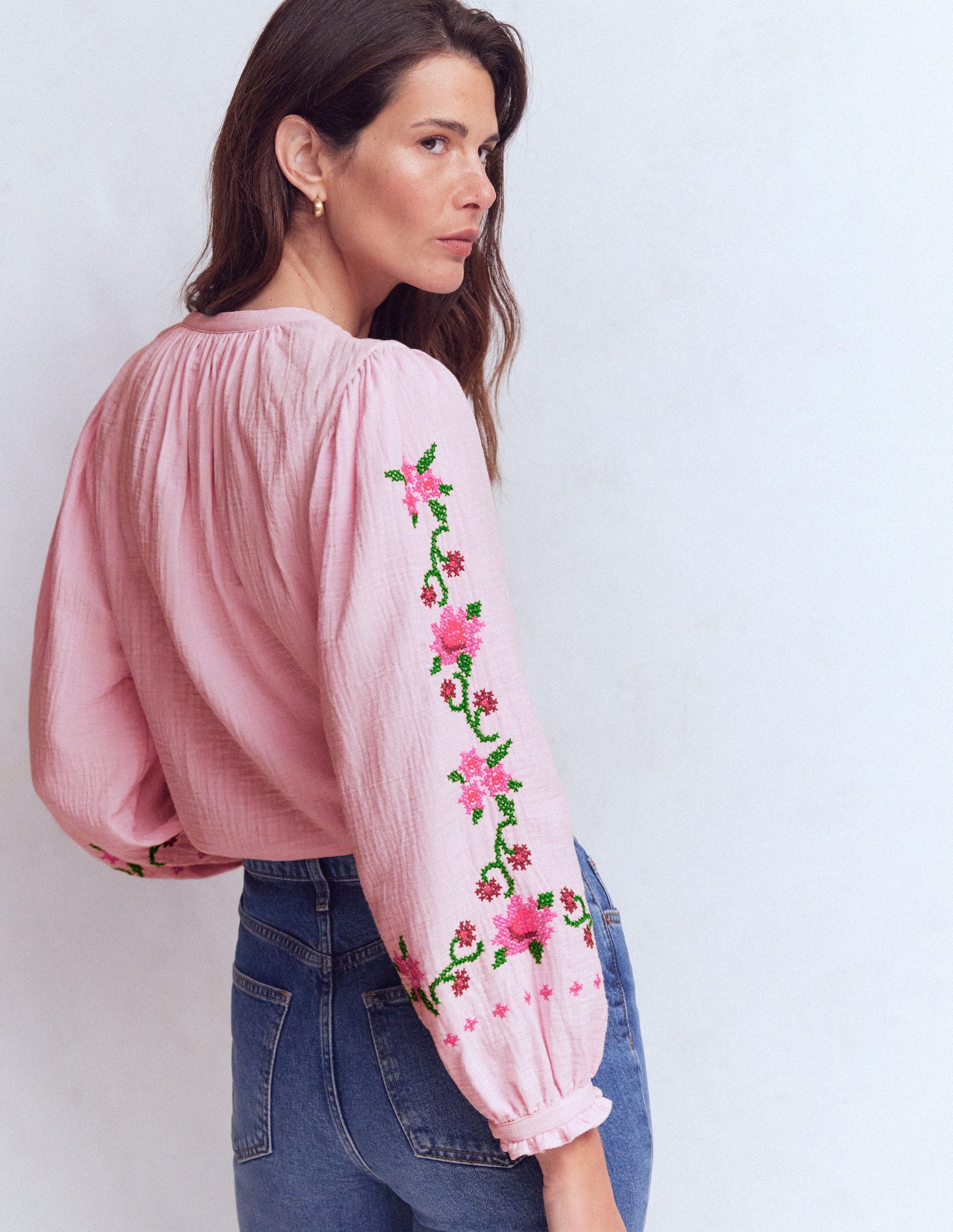 Camille Double Cloth Top-Spring Blossom Pink Embroidery-4
