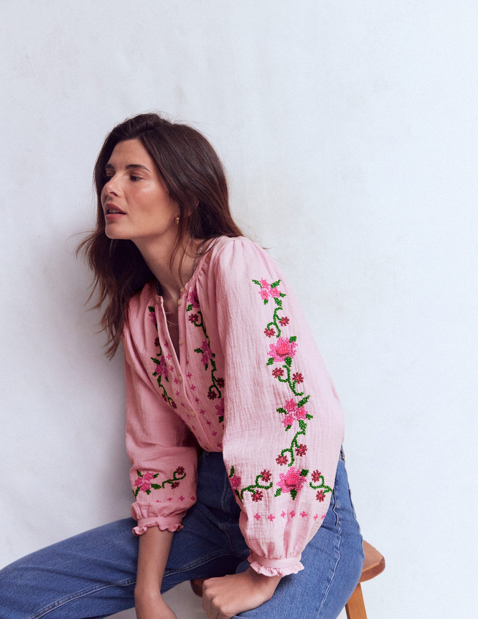 Camille Double Cloth Top-Spring Blossom Pink Embroidery-6