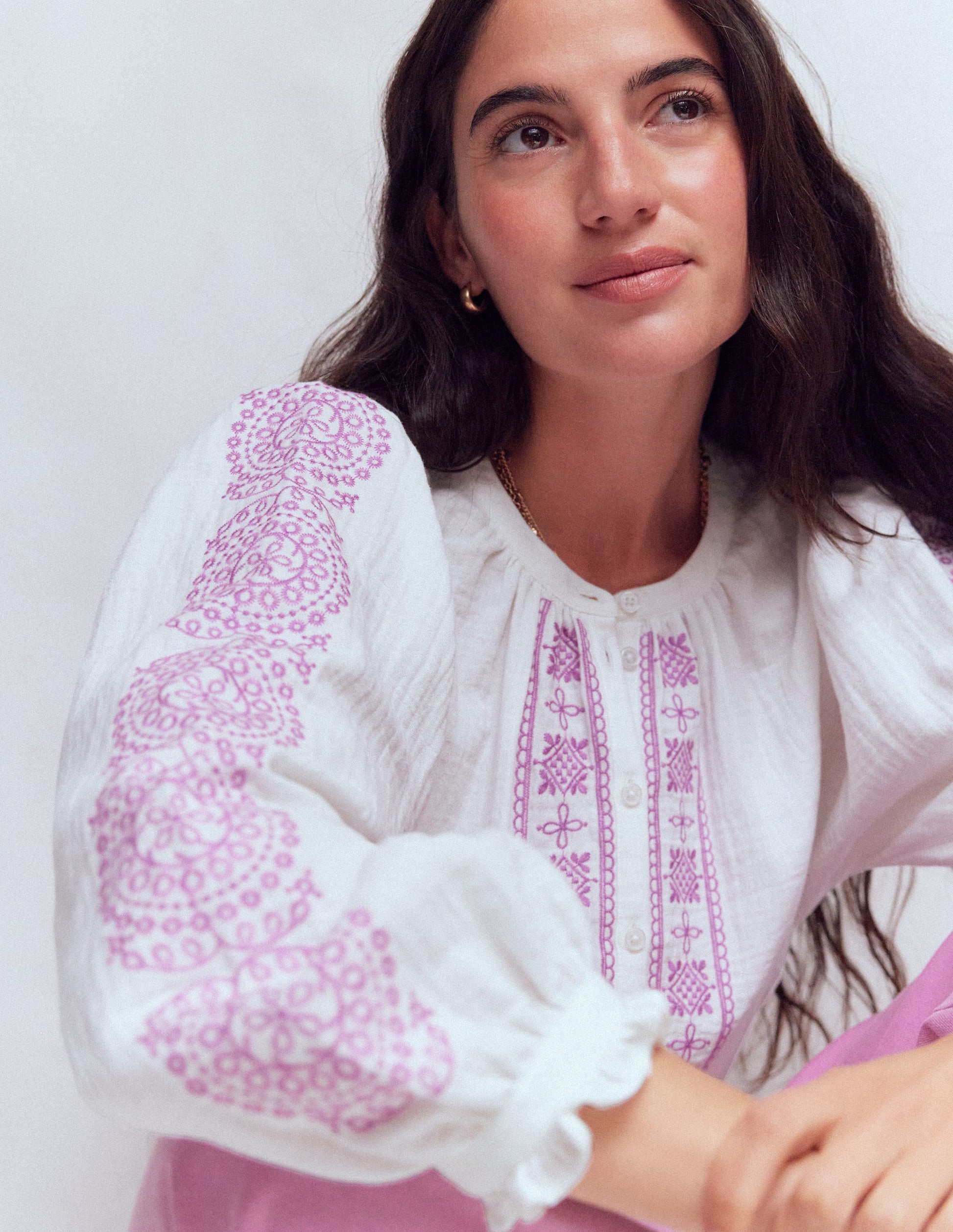 Camille Double Cloth Top-White Embroidery-2