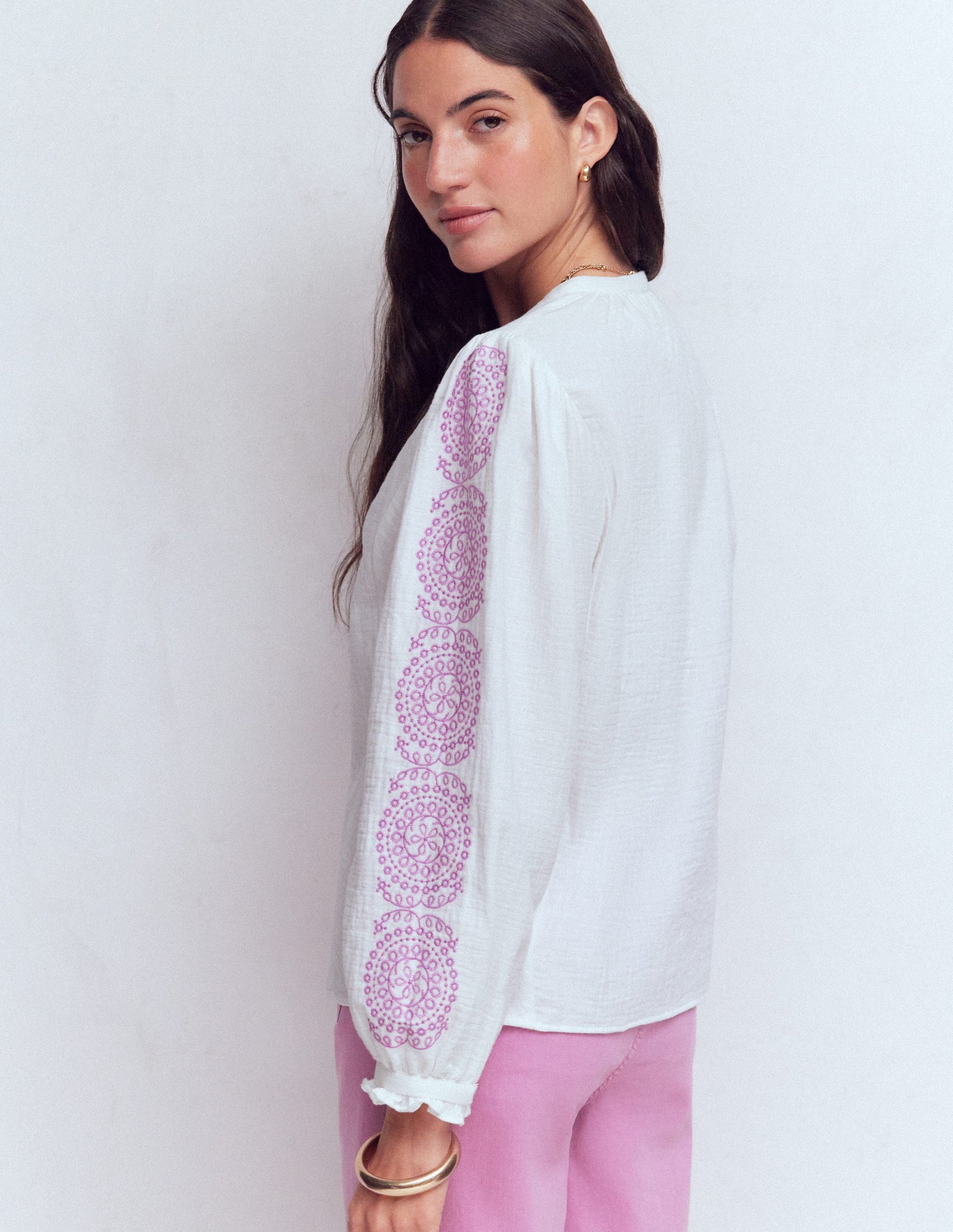 Camille Double Cloth Top-White Embroidery-3