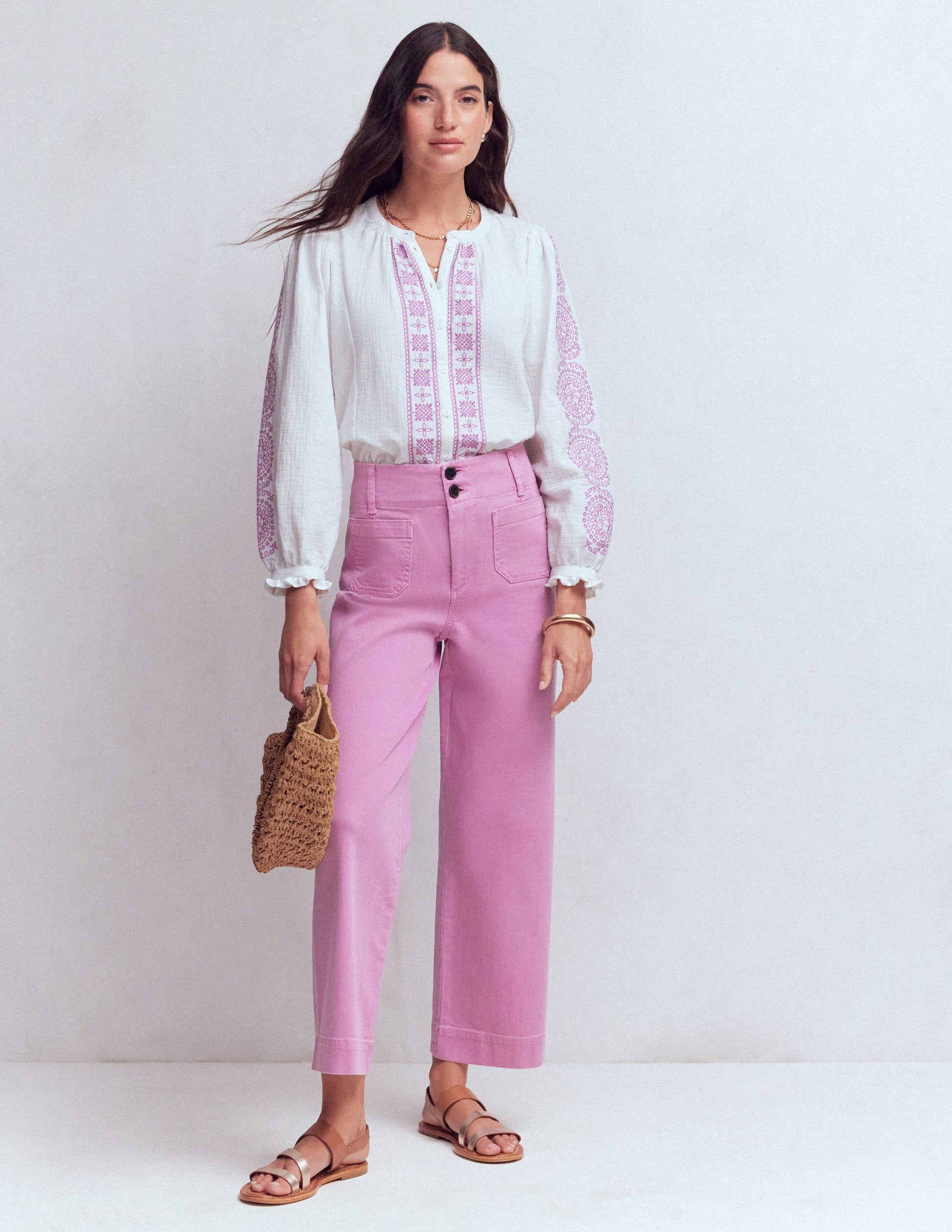 Camille Double Cloth Top-White Embroidery-4