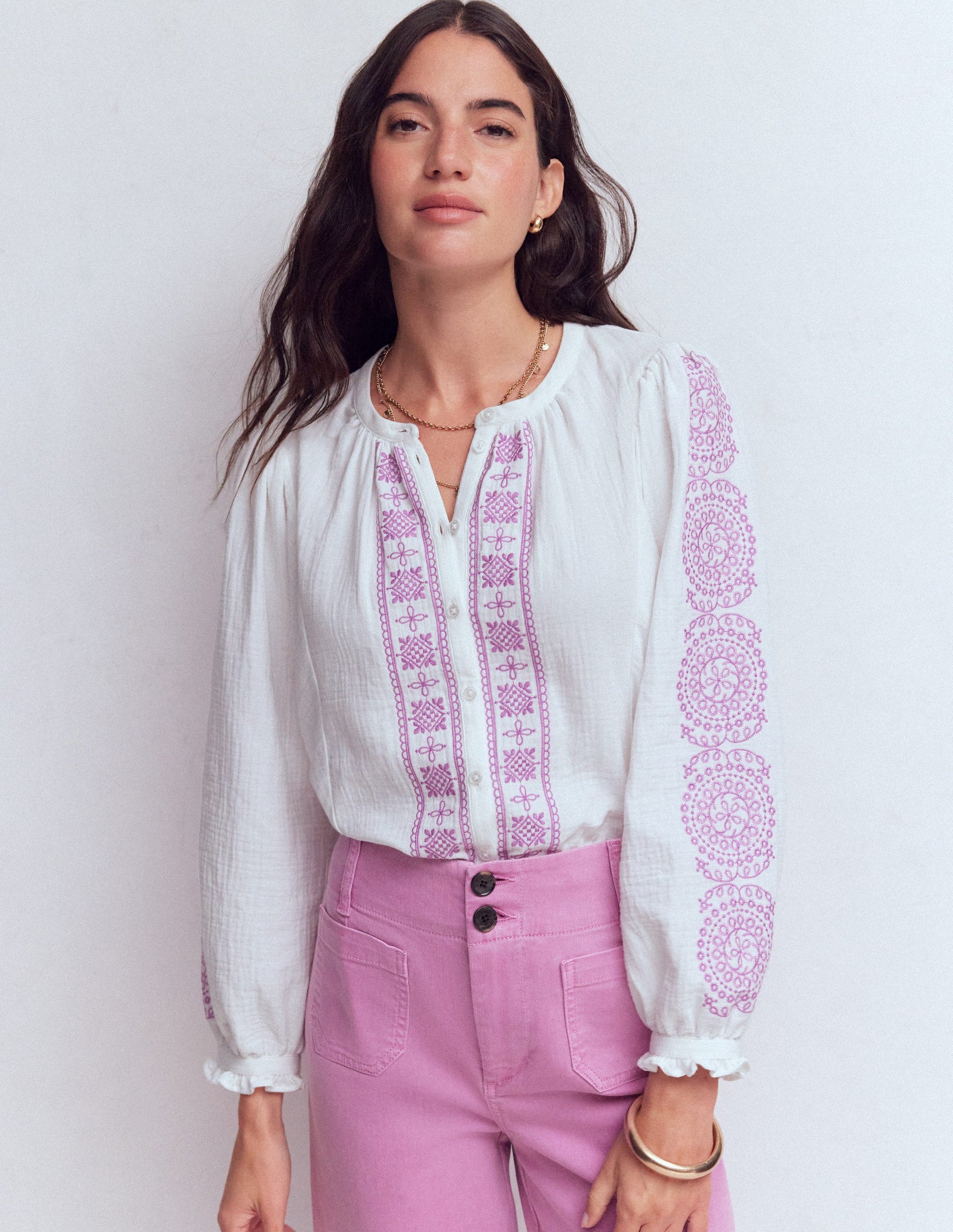 Camille Double Cloth Top-White Embroidery-5