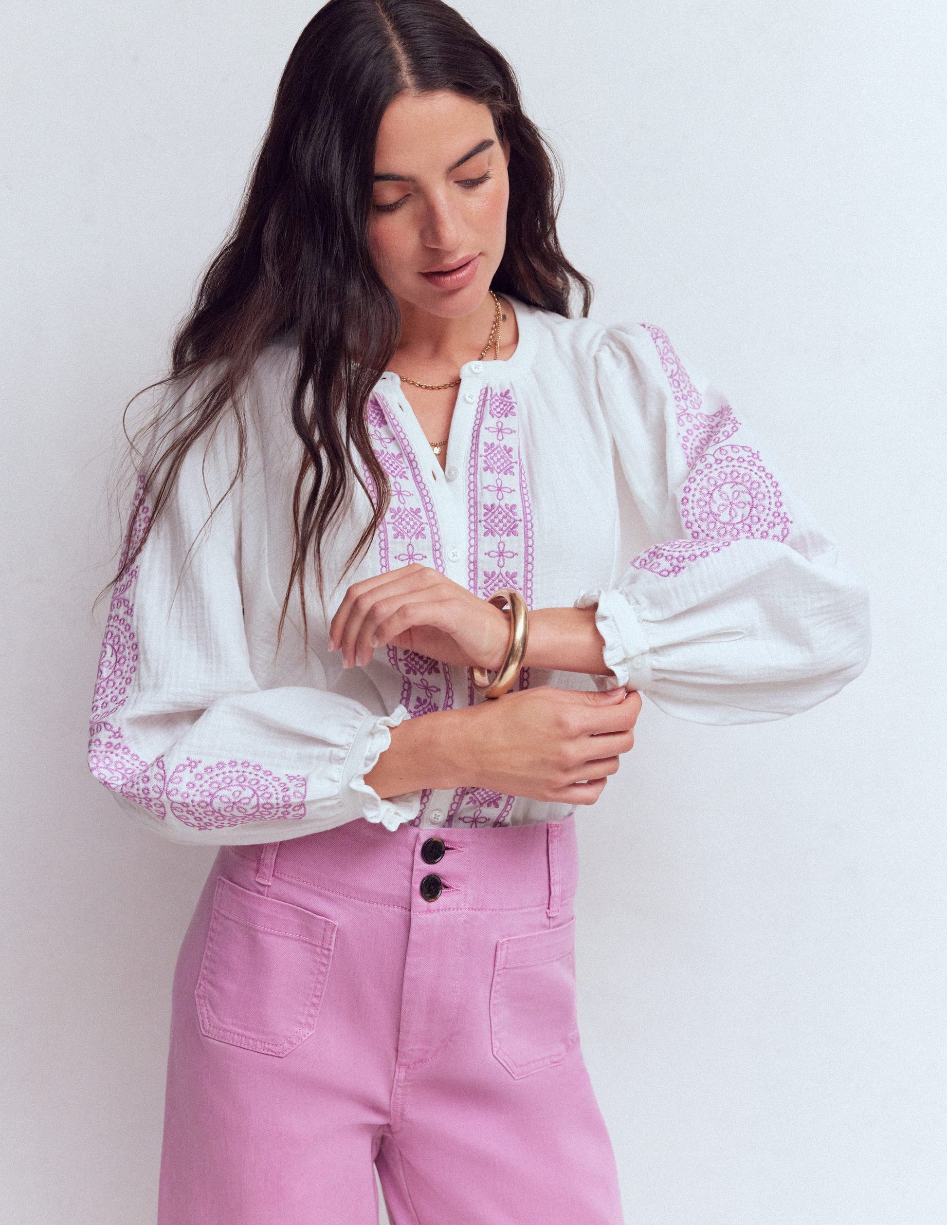 Camille Double Cloth Top-White Embroidery-6