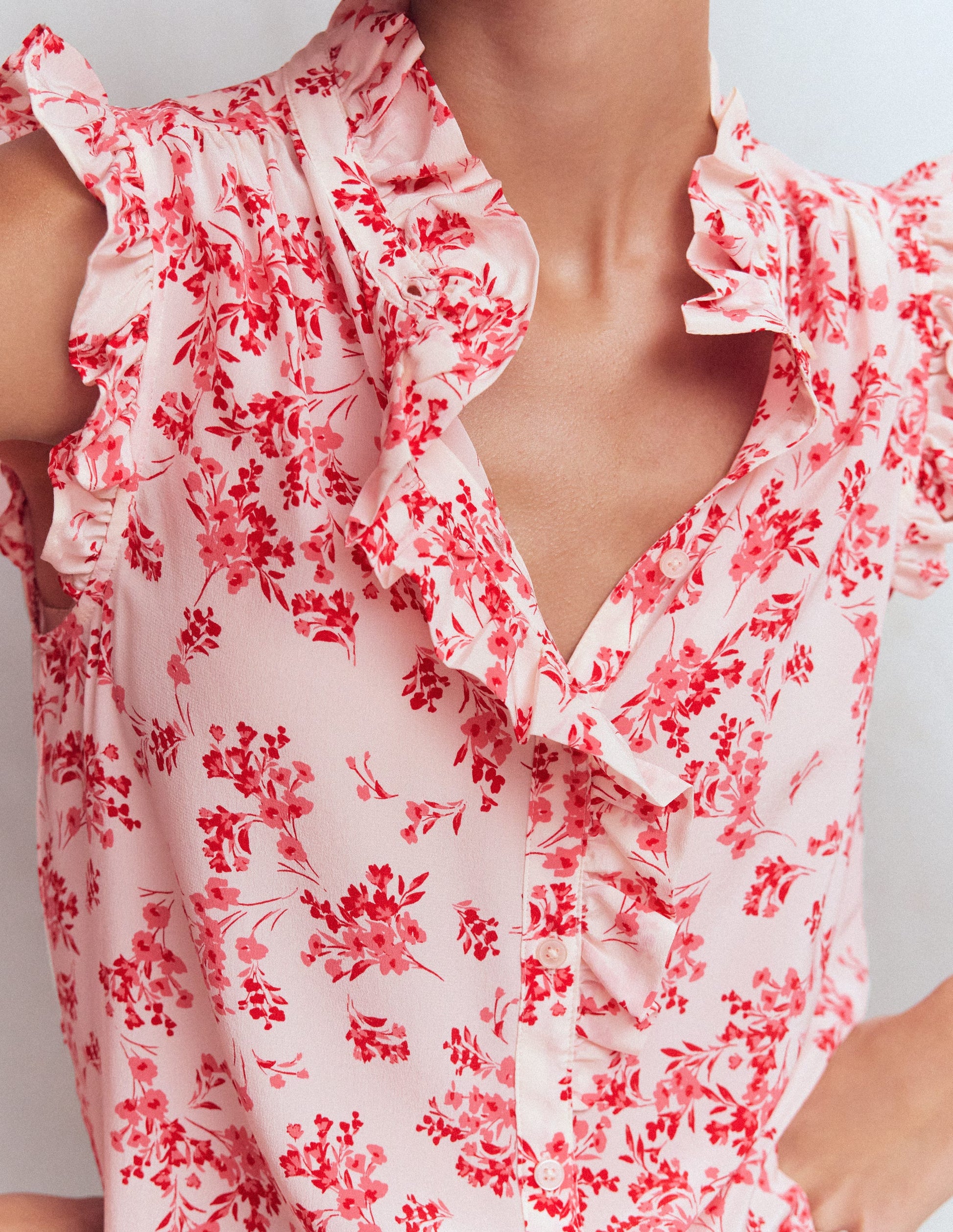 Isabel Sleeveless Silk Top-Pink, Bloom Scatter Mono-3