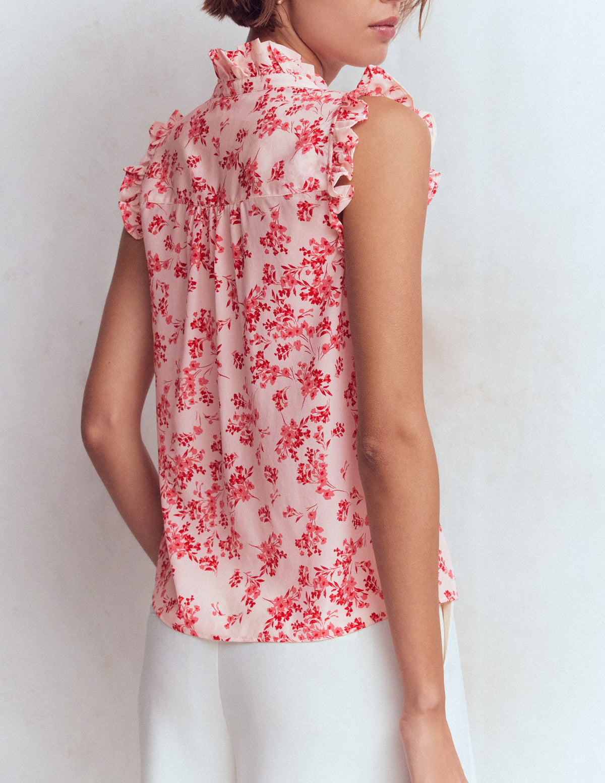 Isabel Sleeveless Silk Top-Pink, Bloom Scatter Mono - Image 3