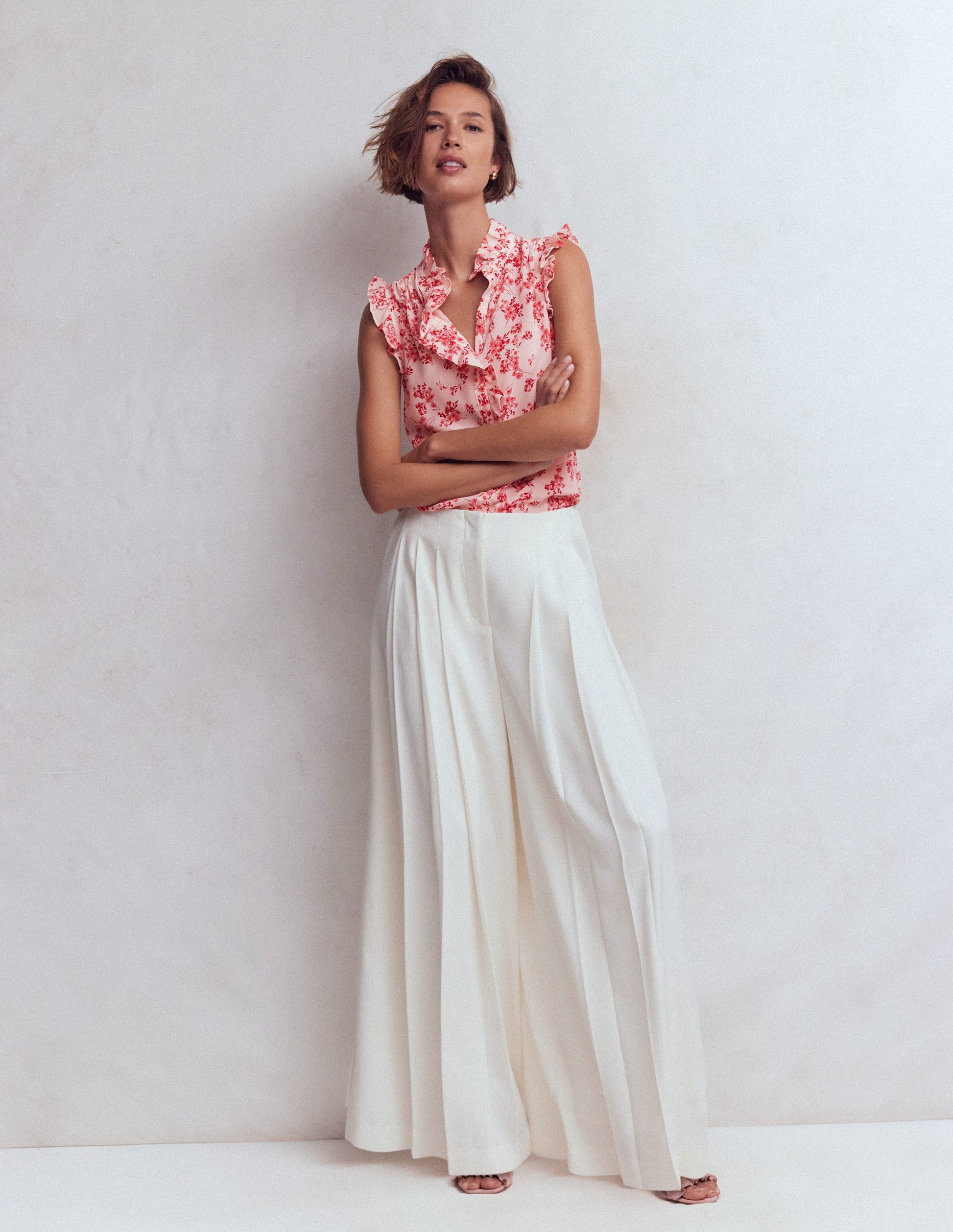 Isabel Sleeveless Silk Top-Pink, Bloom Scatter Mono-5