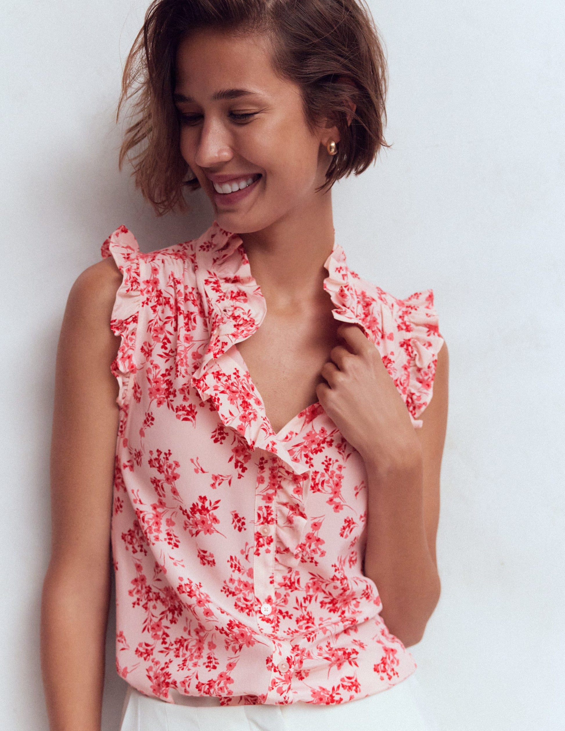 Isabel Sleeveless Silk Top-Pink, Bloom Scatter Mono-6