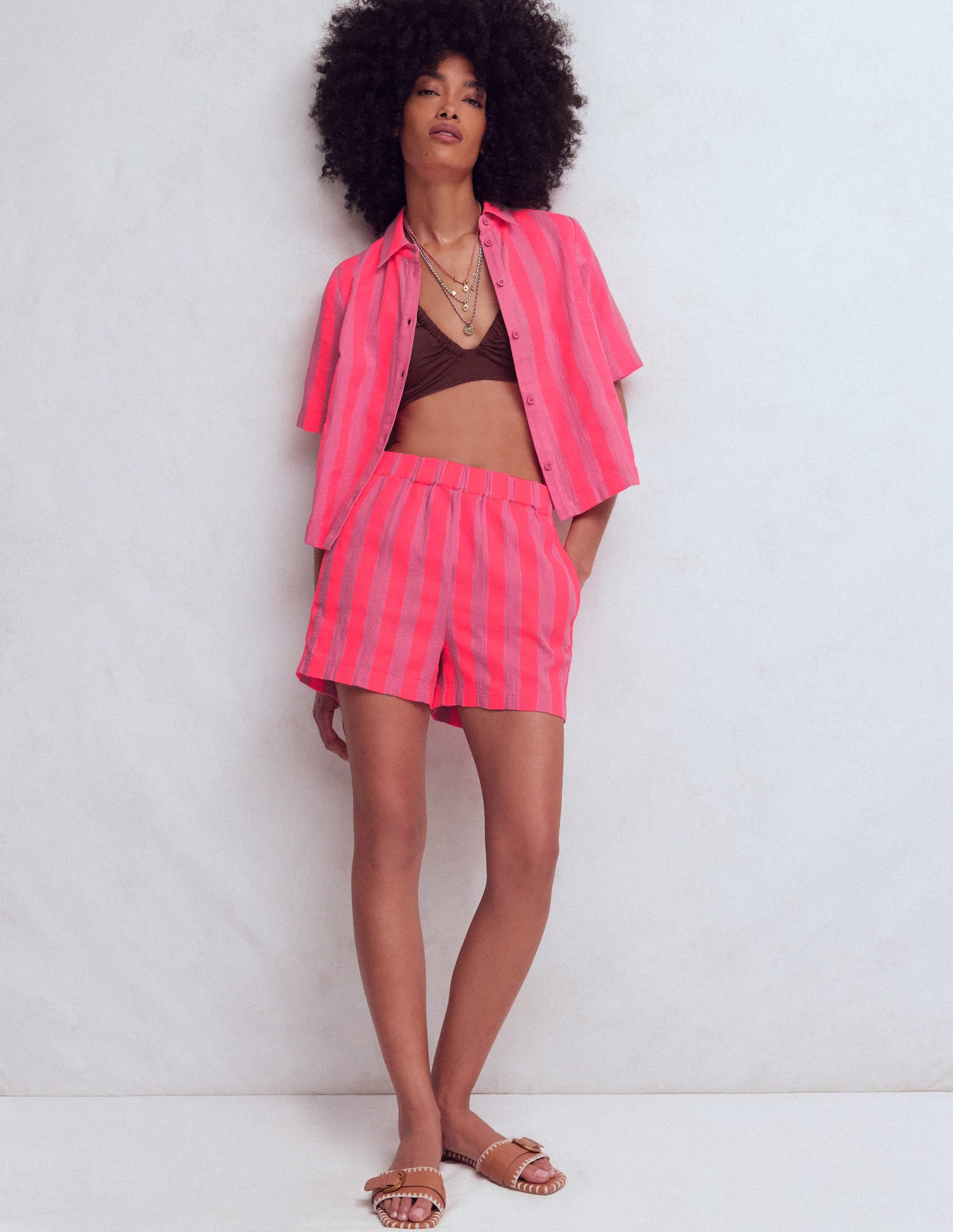 Double Cloth Shirt-Pink, Neon Coral Mid Stripe - Image 1