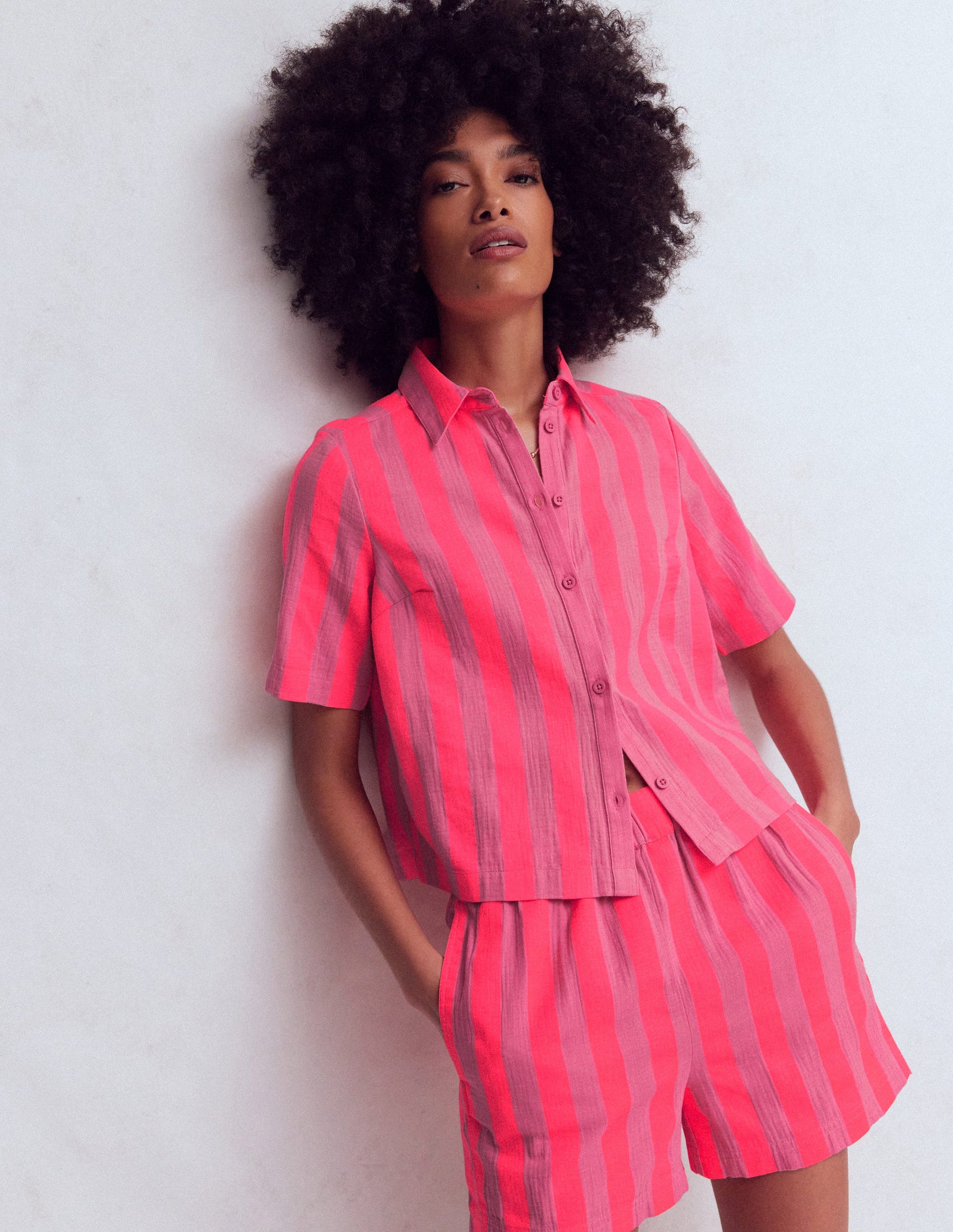 Double Cloth Shirt-Pink, Neon Coral Mid Stripe-5