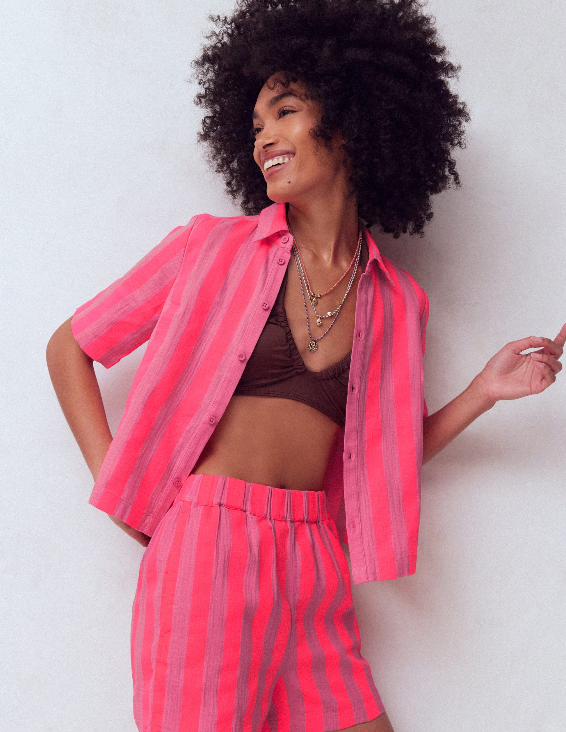 Double Cloth Shirt-Pink, Neon Coral Mid Stripe-6