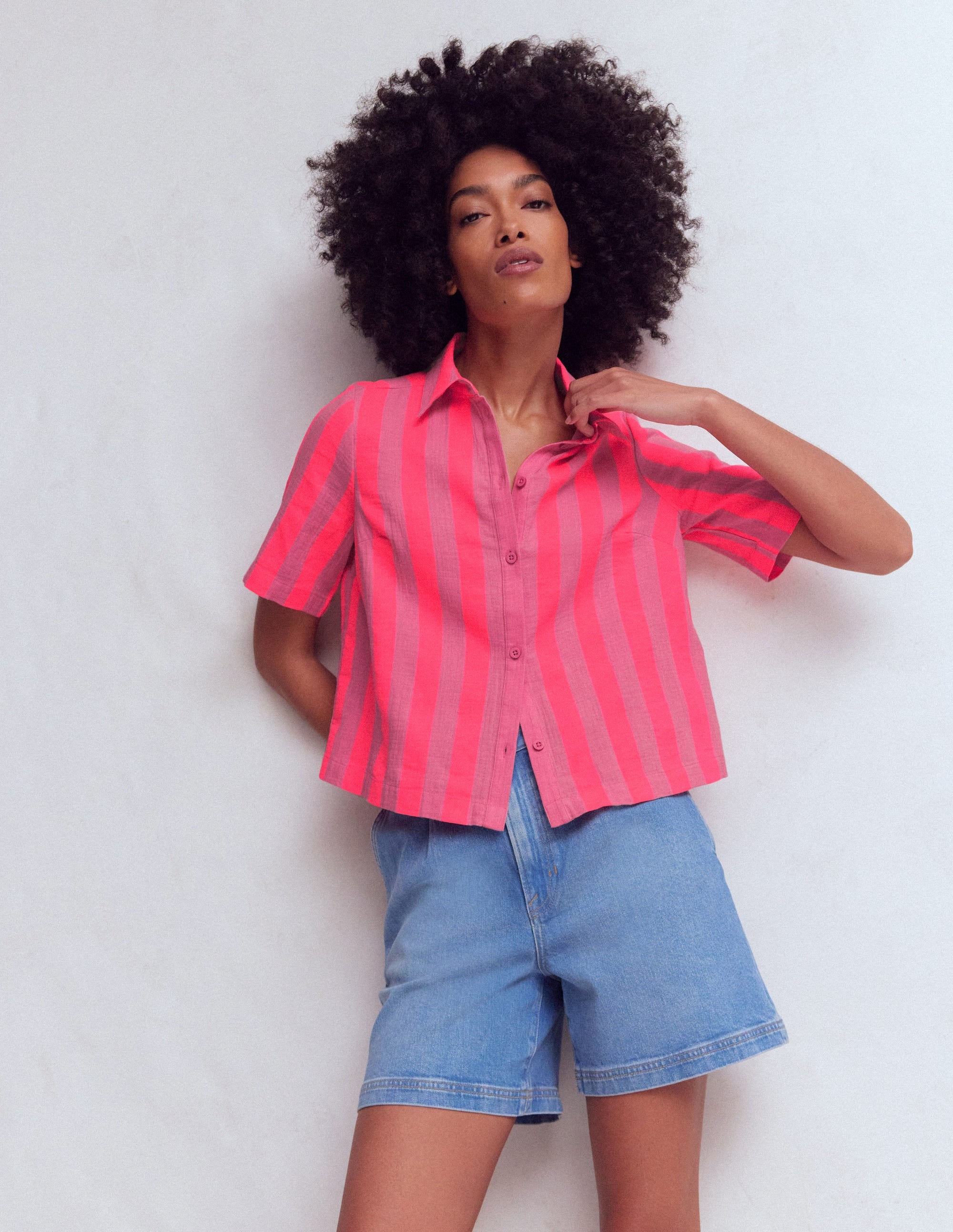 Double Cloth Shirt-Pink, Neon Coral Mid Stripe - Image 6