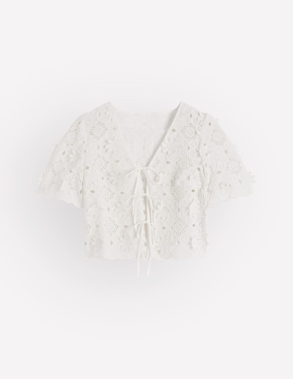 Tie Front Lace Top-White-9