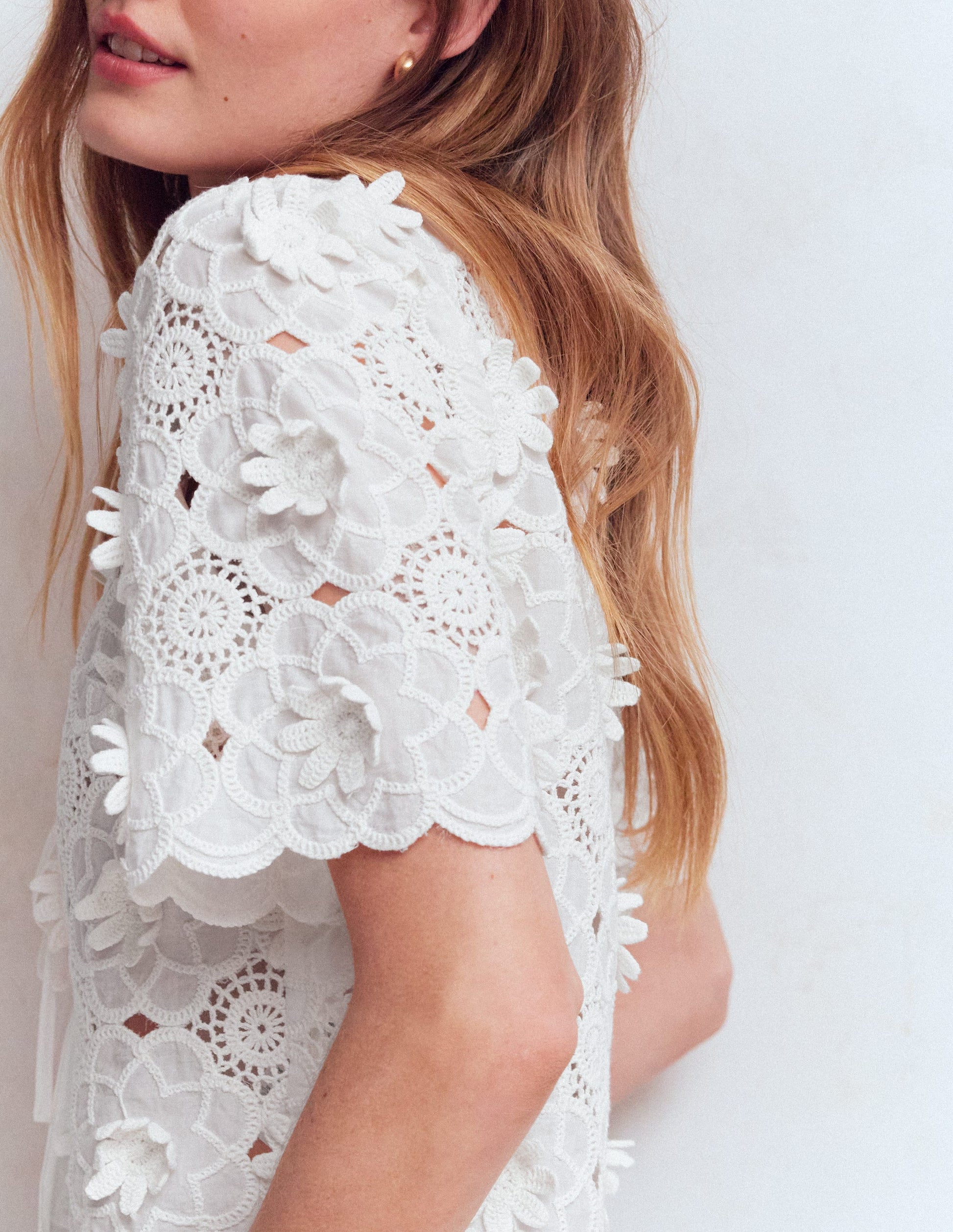 Tie Front Lace Top-White-5