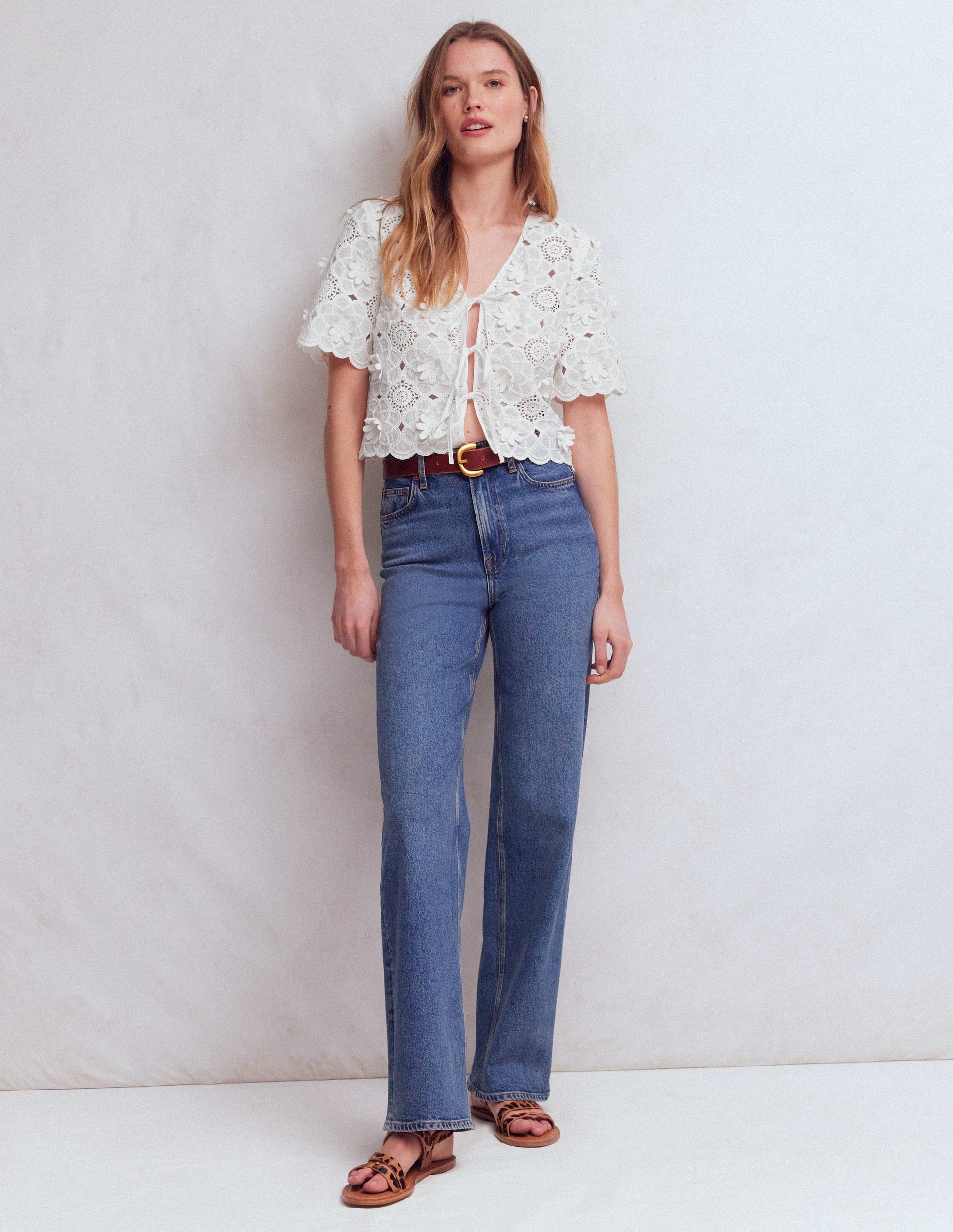 Tie Front Lace Top-White-7