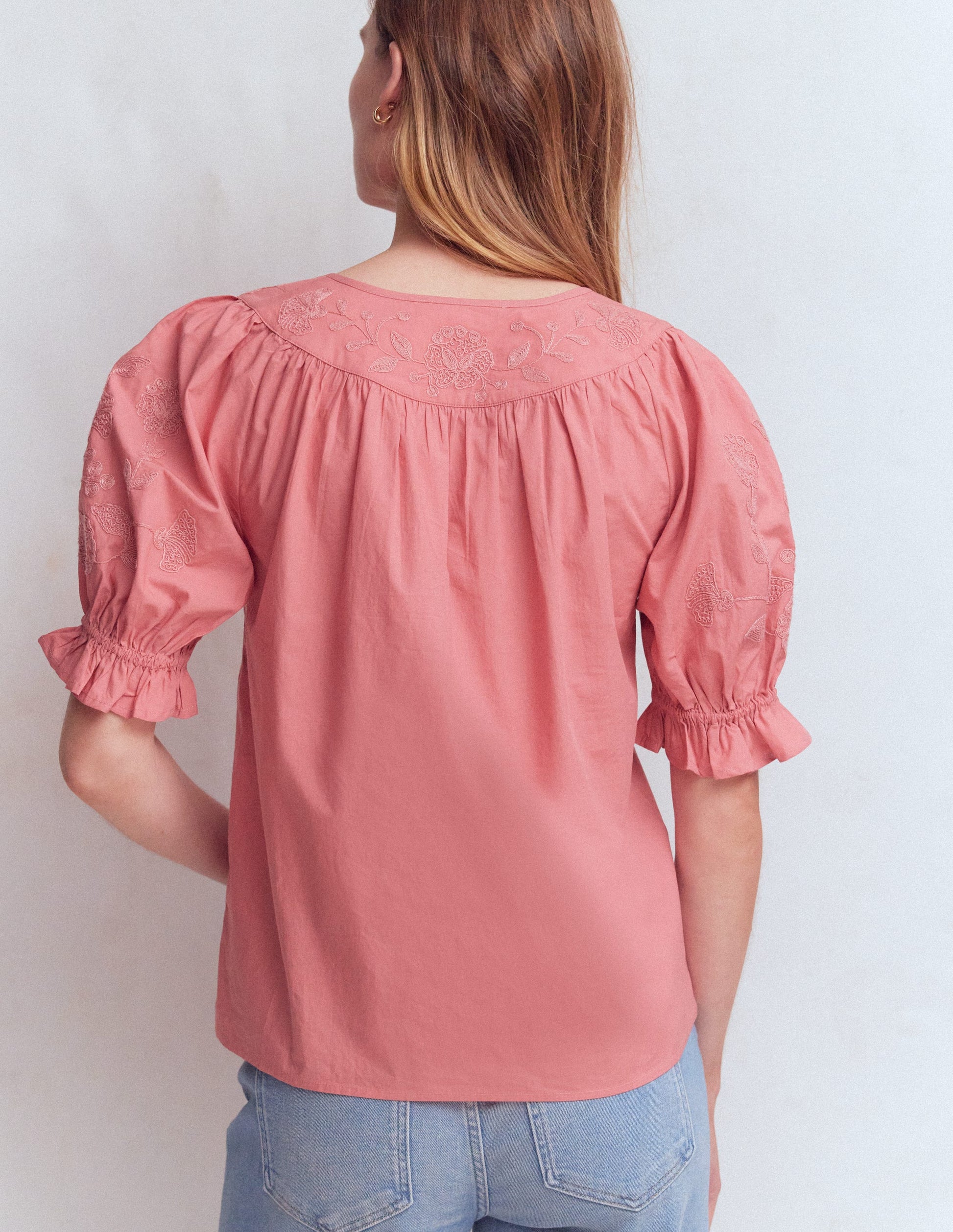 Cotton Embroidered Yoke Top-Vintage Rose Embroidered-5