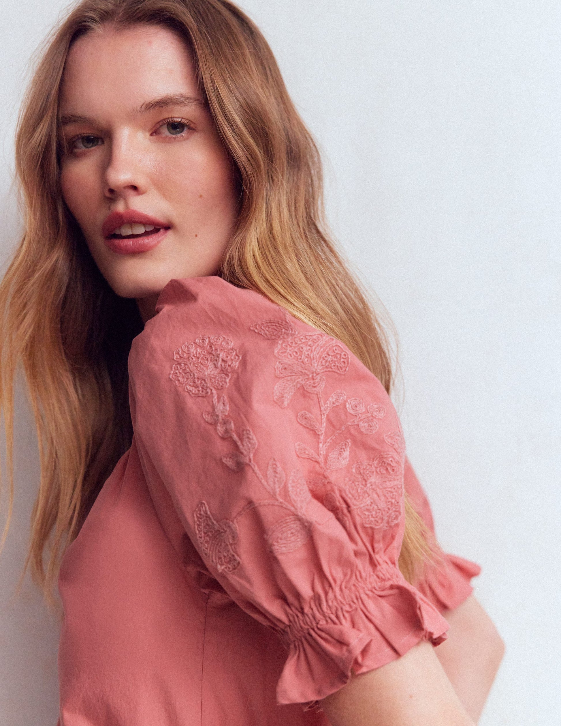 Cotton Embroidered Yoke Top-Vintage Rose Embroidered-7