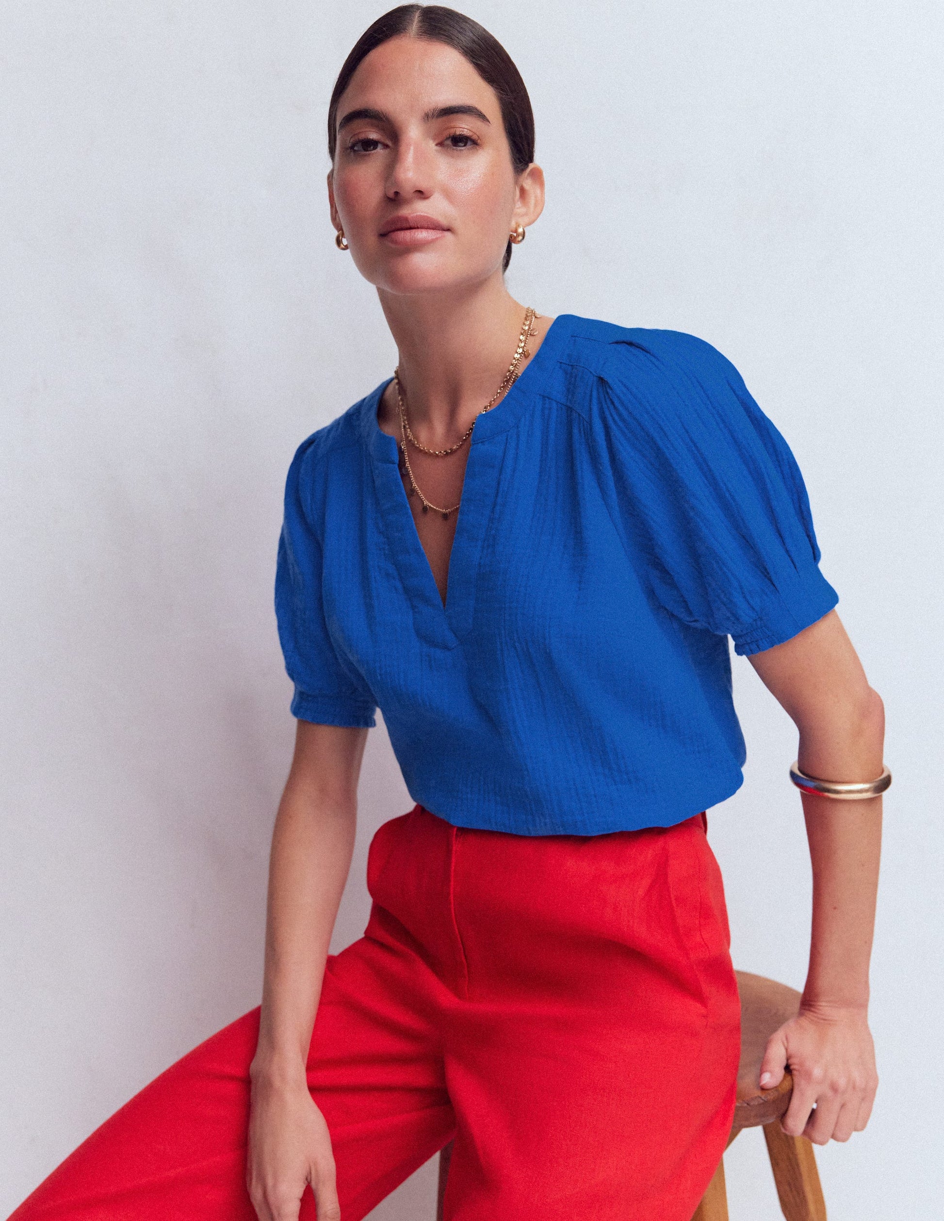 Rae Double Cloth Top-Bright Cobalt-1
